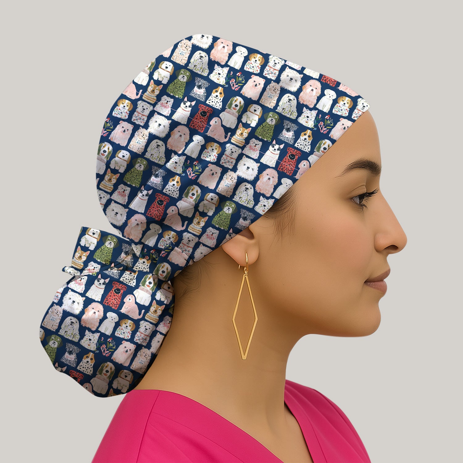 Cute Cartoon Dog Breeds Pattern Scrub Cap, Surgical Caps for Doctors