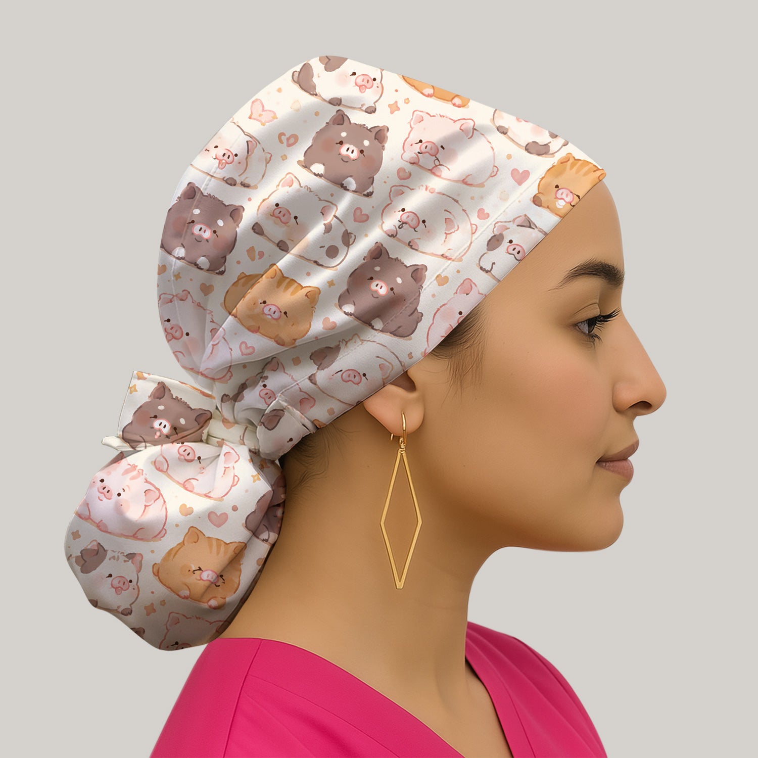 Cute Chubby Pig Nurse Print Scrub Cap, Surgical Caps for Doctors