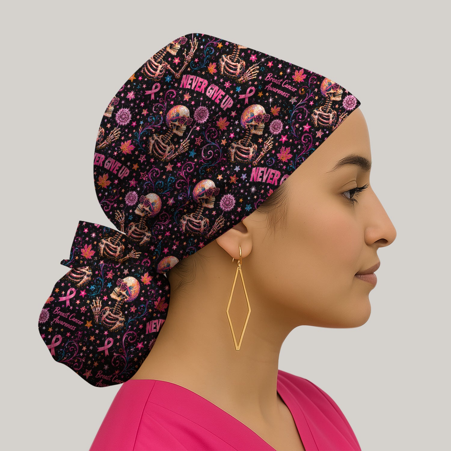 Breast Cancer Awareness Skeletons Pattern Scrub Cap, Surgical Caps for Doctors