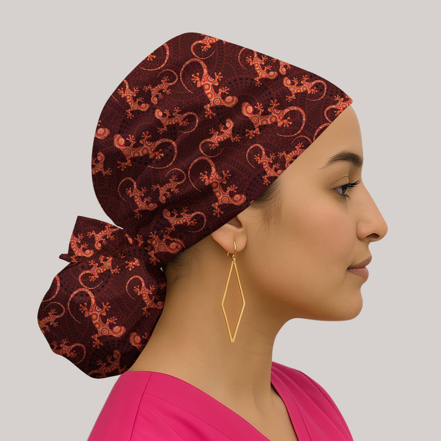 Australian Gecko Dot Art Inspired Nursing Scrub Caps for Women