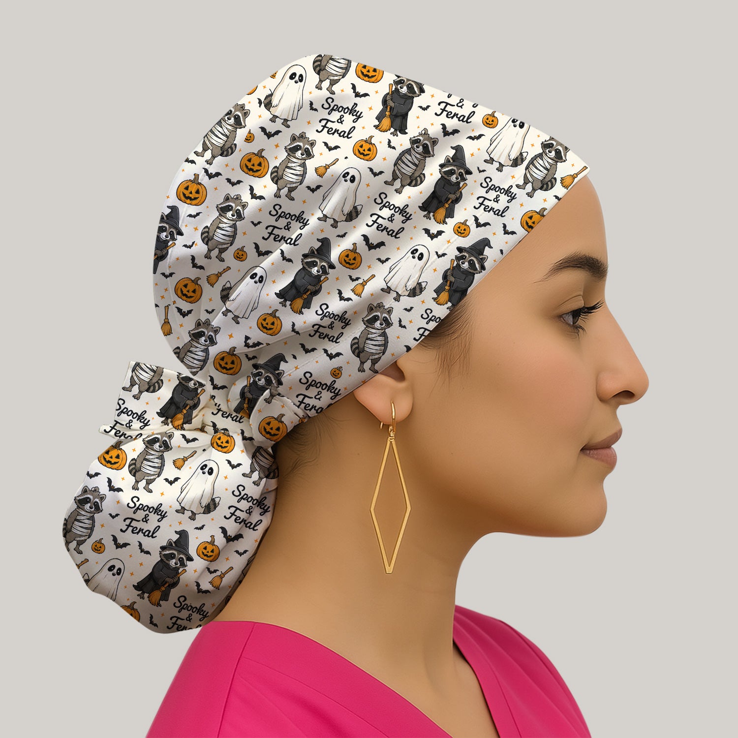 Spooky And Feral Halloween Raccoon Scrub Cap, Surgical Caps for Doctors