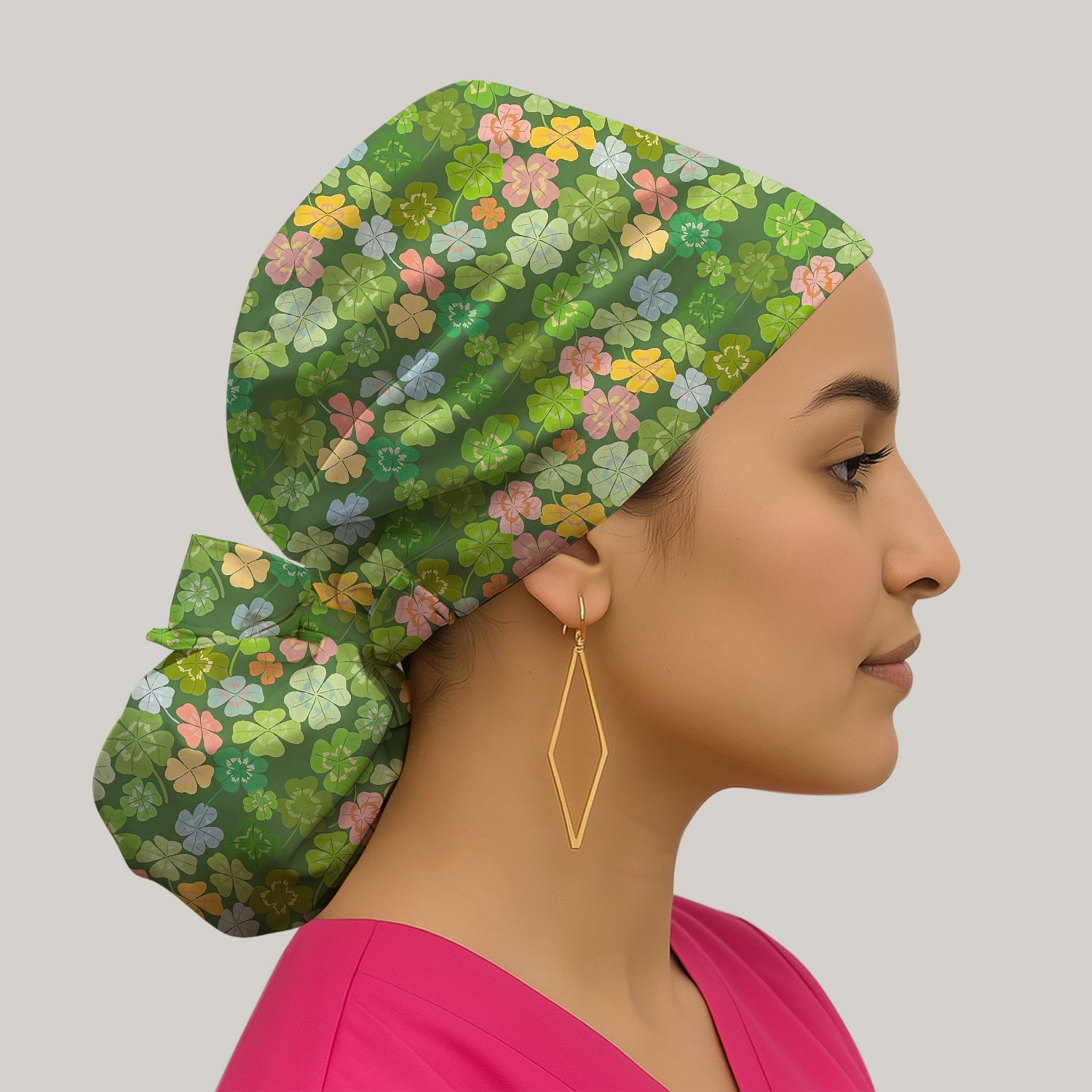 Colorful Shamrock Clover Pattern Caps, Bouffant Scrub Caps for Women