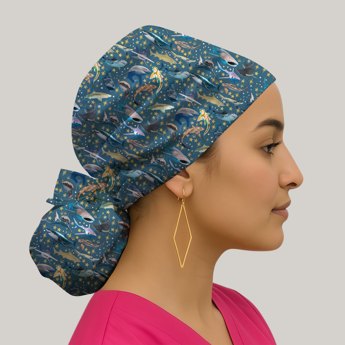 Colorful Shark Ocean Pattern Scrub Cap, Breathable Fabrics Caps Uniform