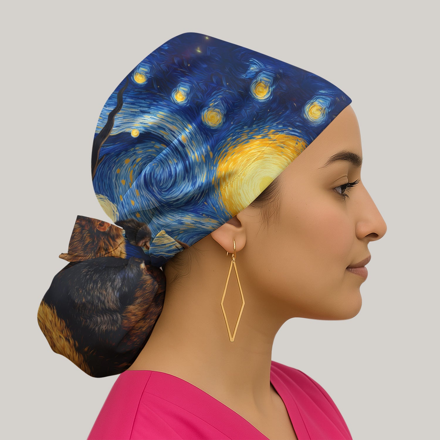 Romantic Monkey Couple Night Sky Pattern Scrub Cap, Breathable Fabrics Caps Uniform