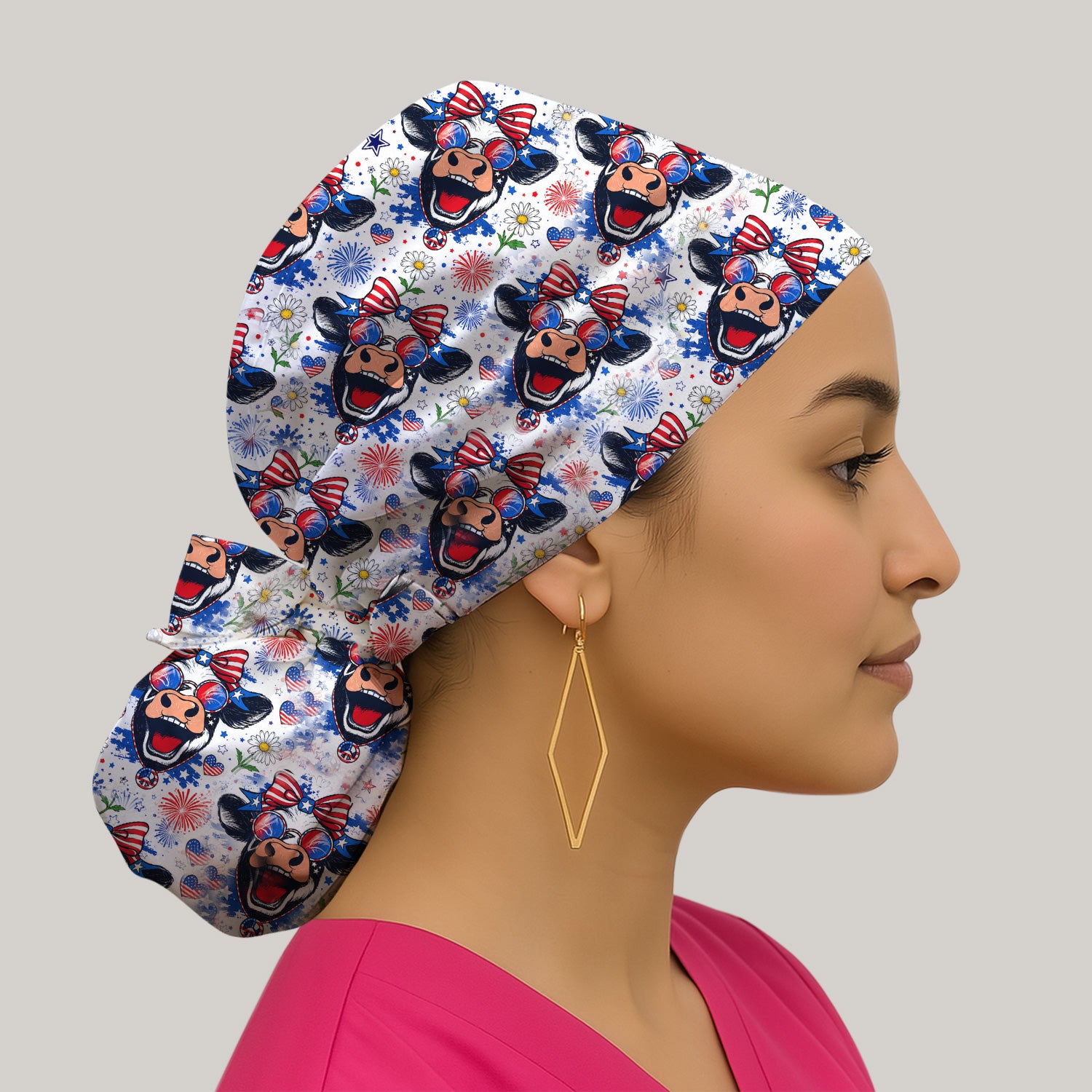Funny Patriotic Cow Nurse Print Scrub Cap, Surgical Caps for Doctors