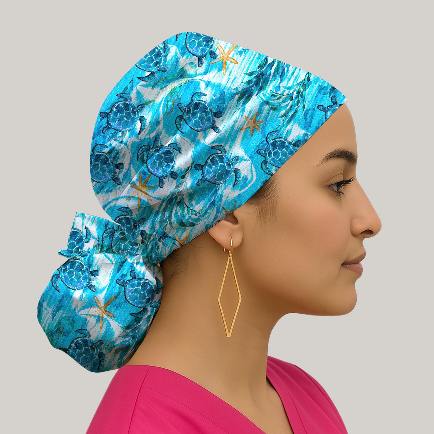 Coastal Marine Life Print Scrub Cap, Surgical Caps for Doctors