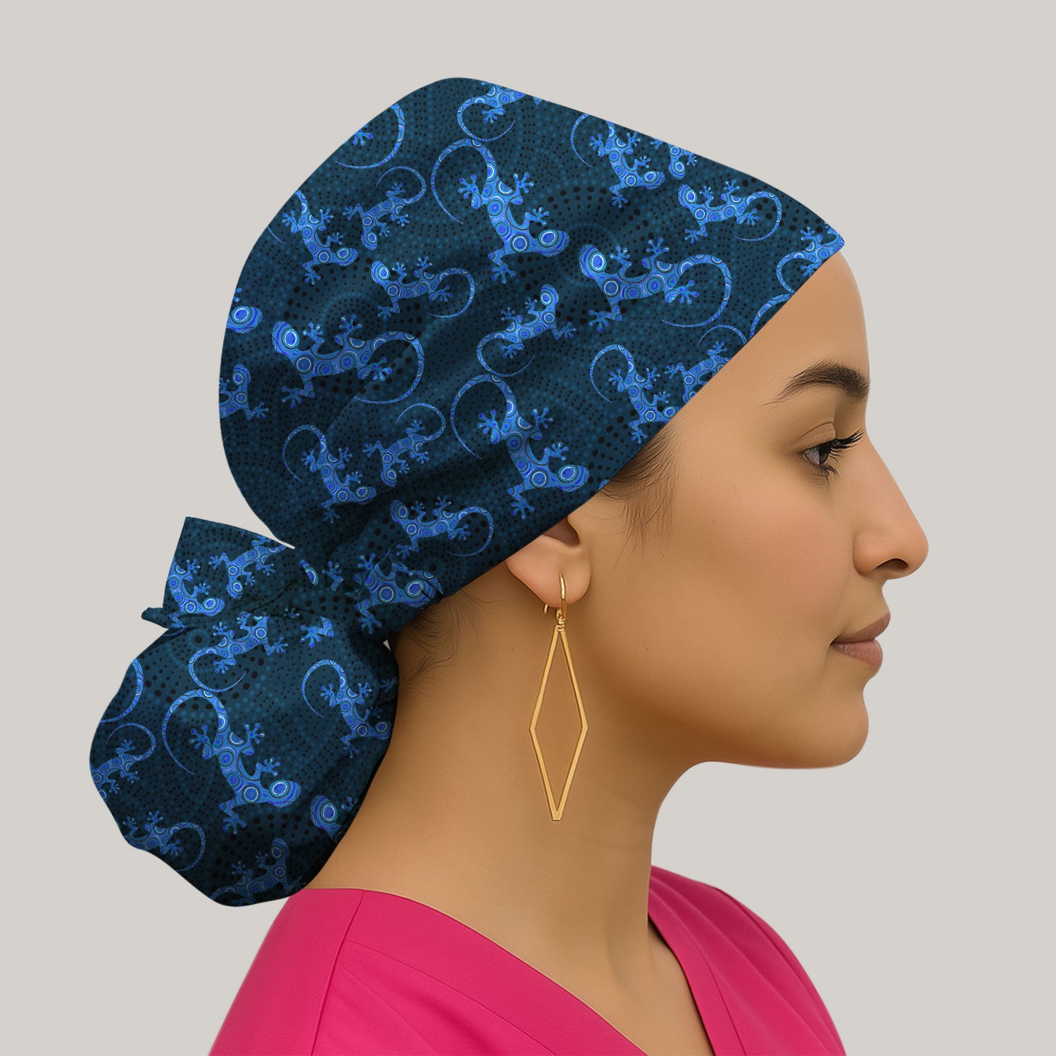 Australian Gecko Dot Art Inspired Nursing Scrub Caps for Women
