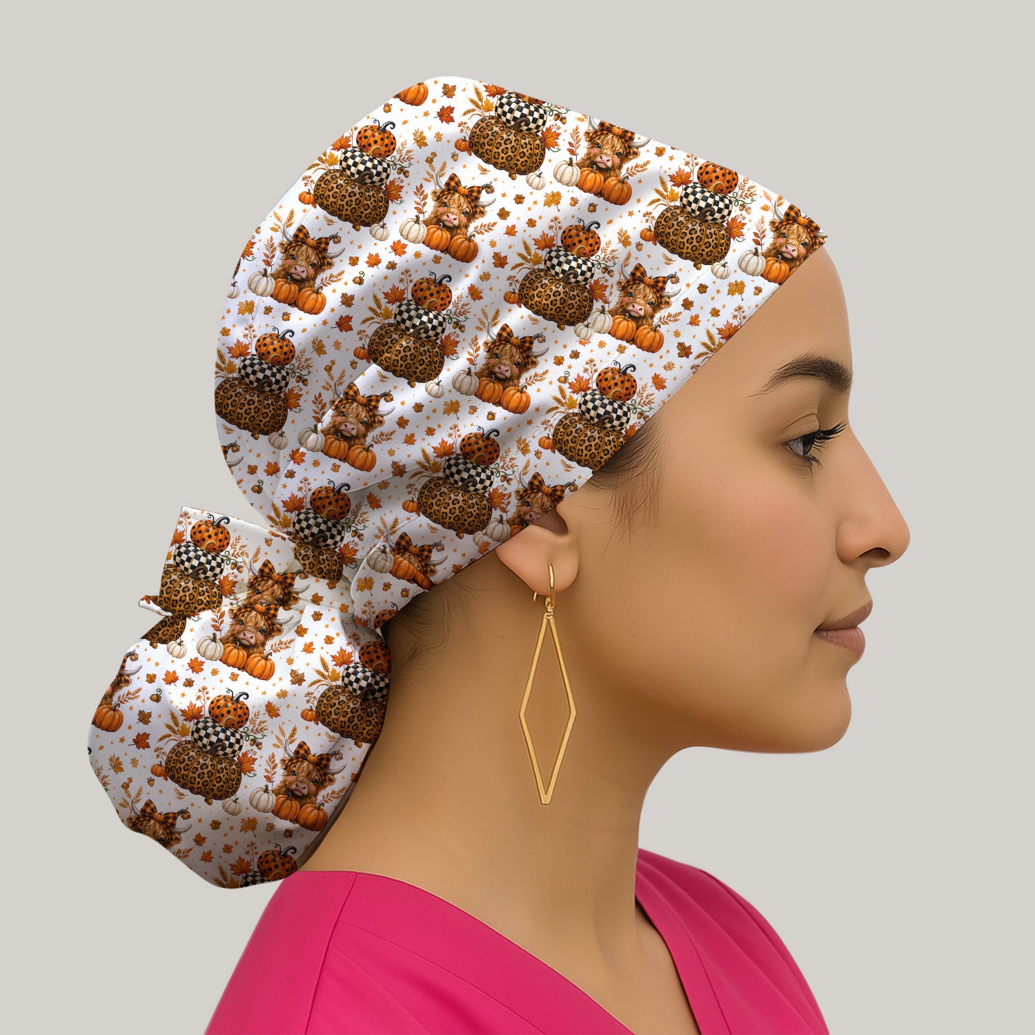 Fall Highland Cow Pattern Scrub Cap, Surgical Caps for Doctors