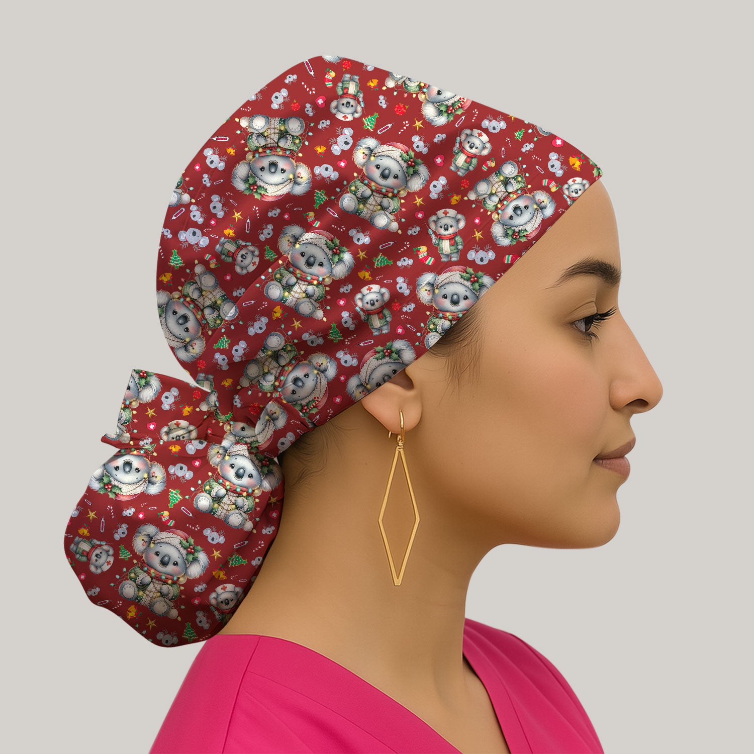 Aussie Koala Bouffant Scrub Caps for Women - Cute Holiday Nursing Gift - Breathable Fabrics Caps Uniform