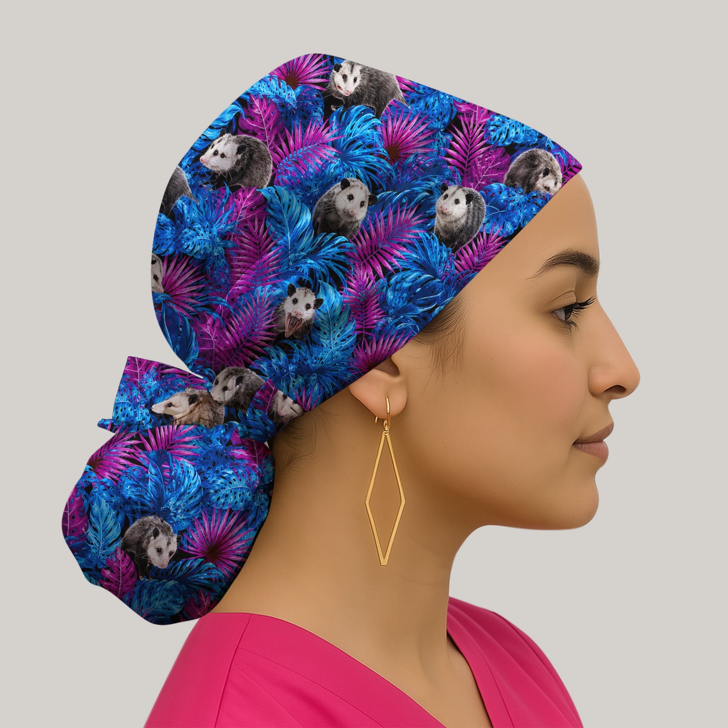 Cute Opossum Tropical Print Scrub Cap, Surgical Caps for Doctors