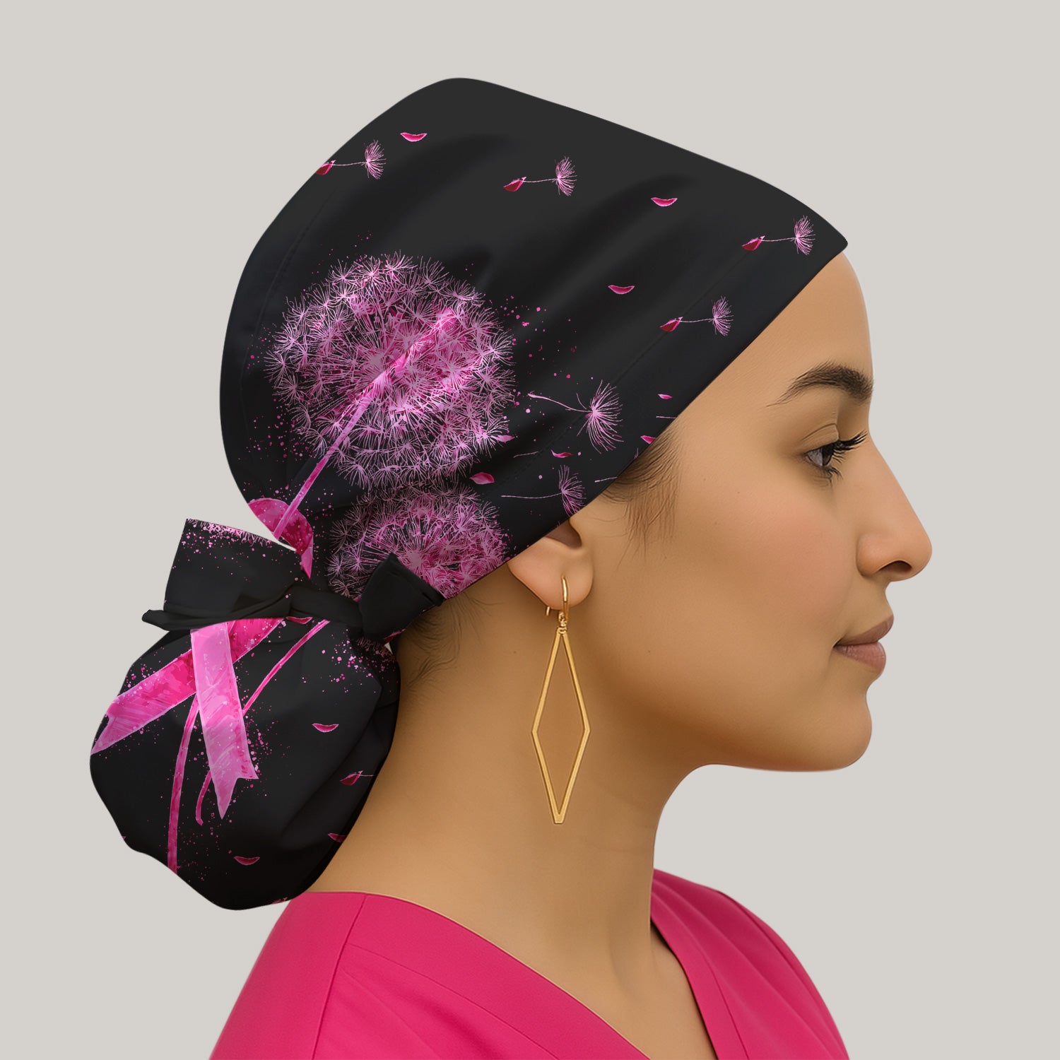 Meaningful Pink Ribbon Dandelion Scrub Cap, Surgical Caps for Doctors