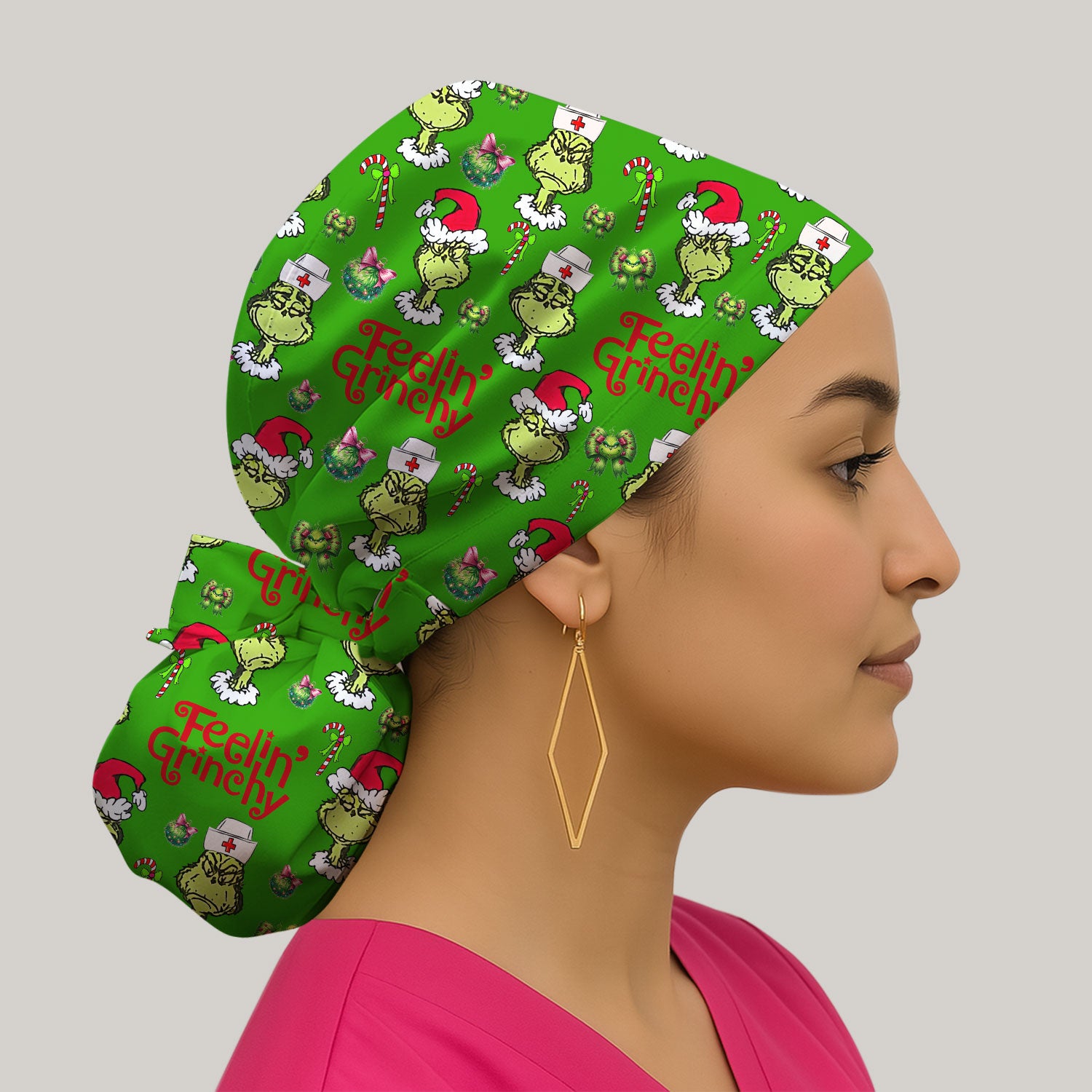 Feelin’ Grinchy Christmas Nurse Scrub Cap - Funny Holiday Surgical Hat Multi Color - Xmas Bouffant Cap for Women