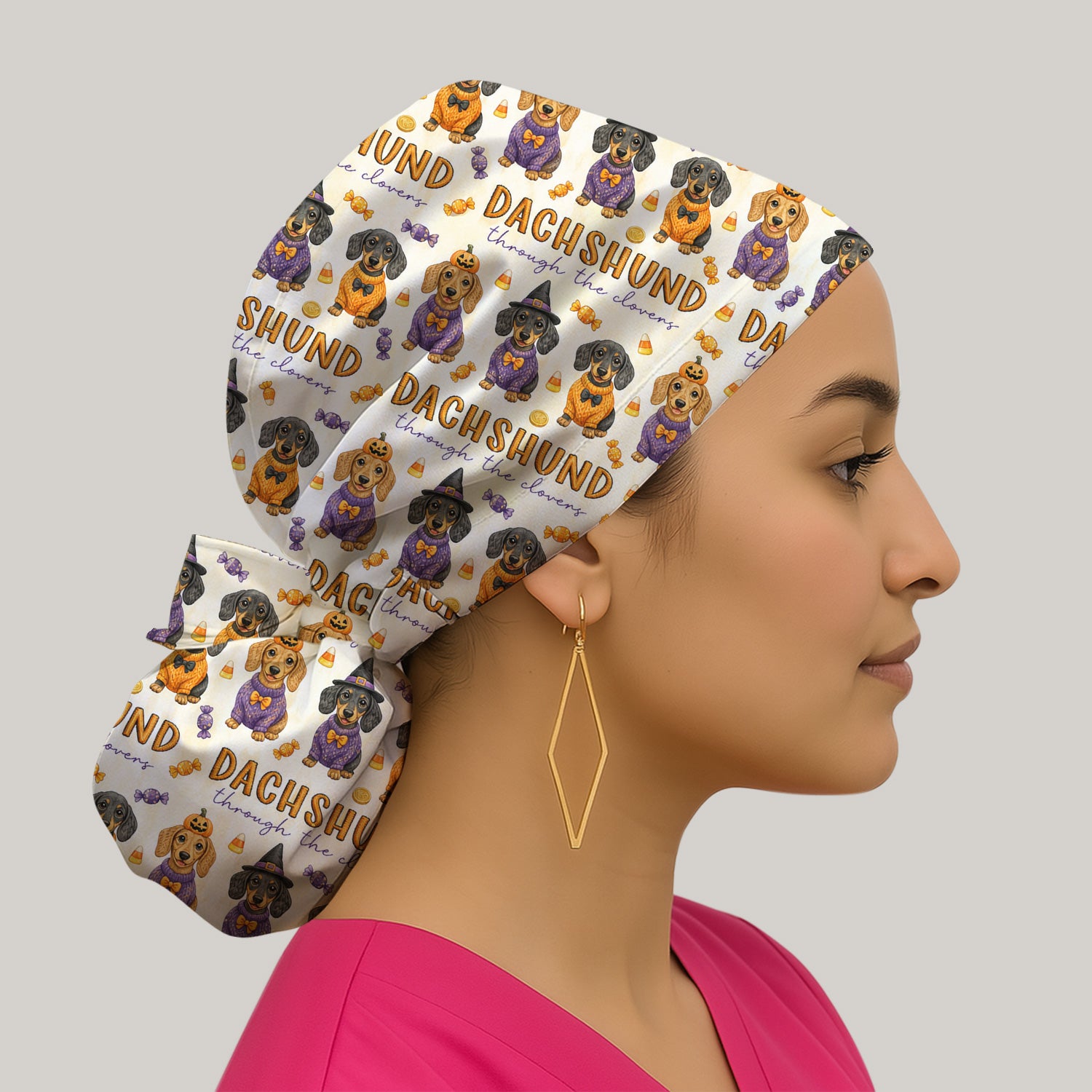 Candy Dachshund Pattern Scrub Cap, Surgical Caps for Doctors