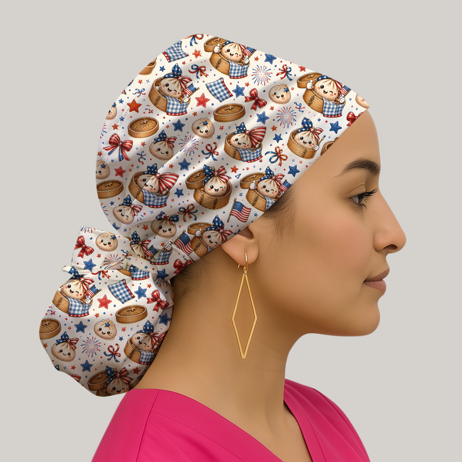 Patriotic Dumpling Nurse Pattern Scrub Cap, Surgical Caps for Doctors