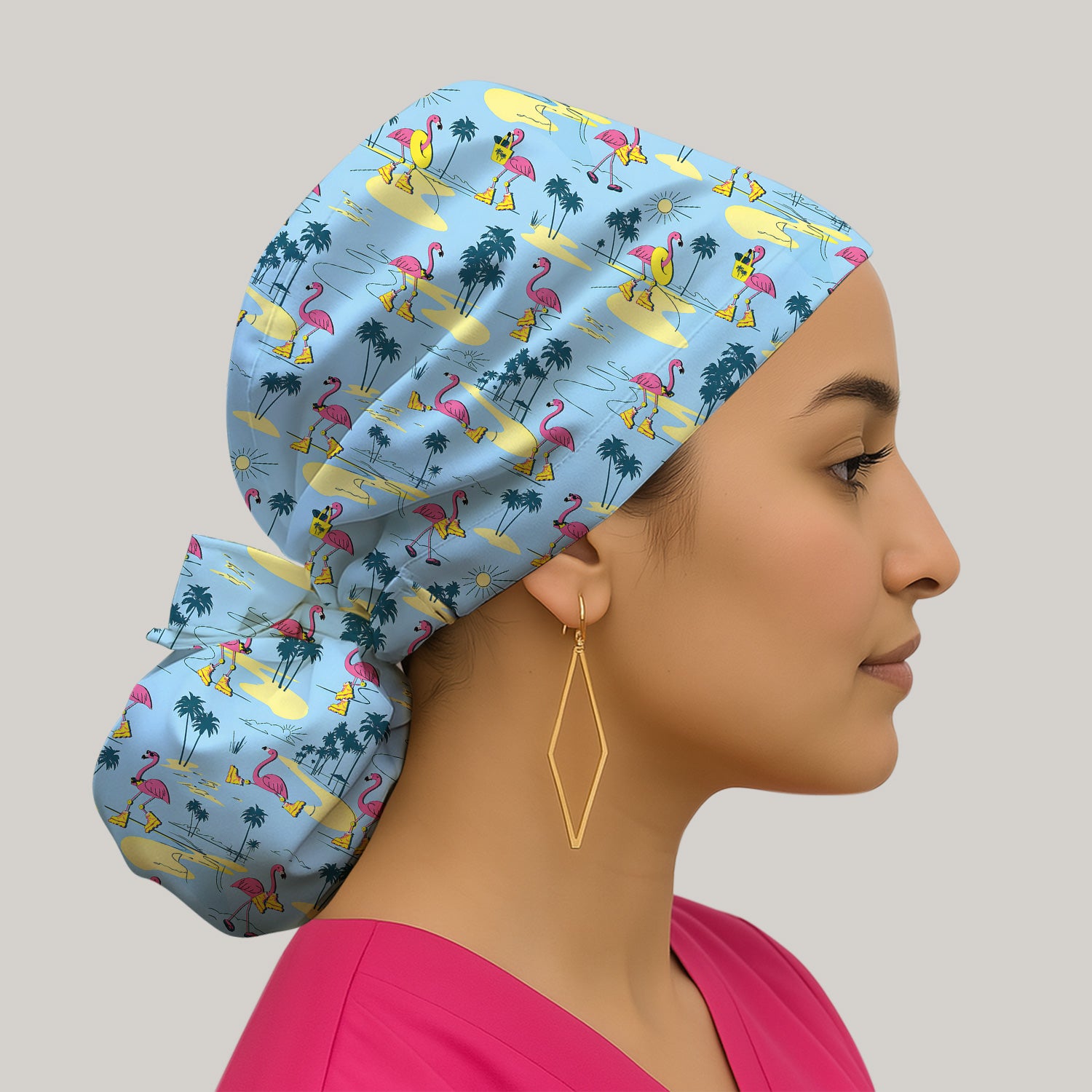 Retro Flamingo Nurse Print Scrub Cap, Surgical Caps for Doctors