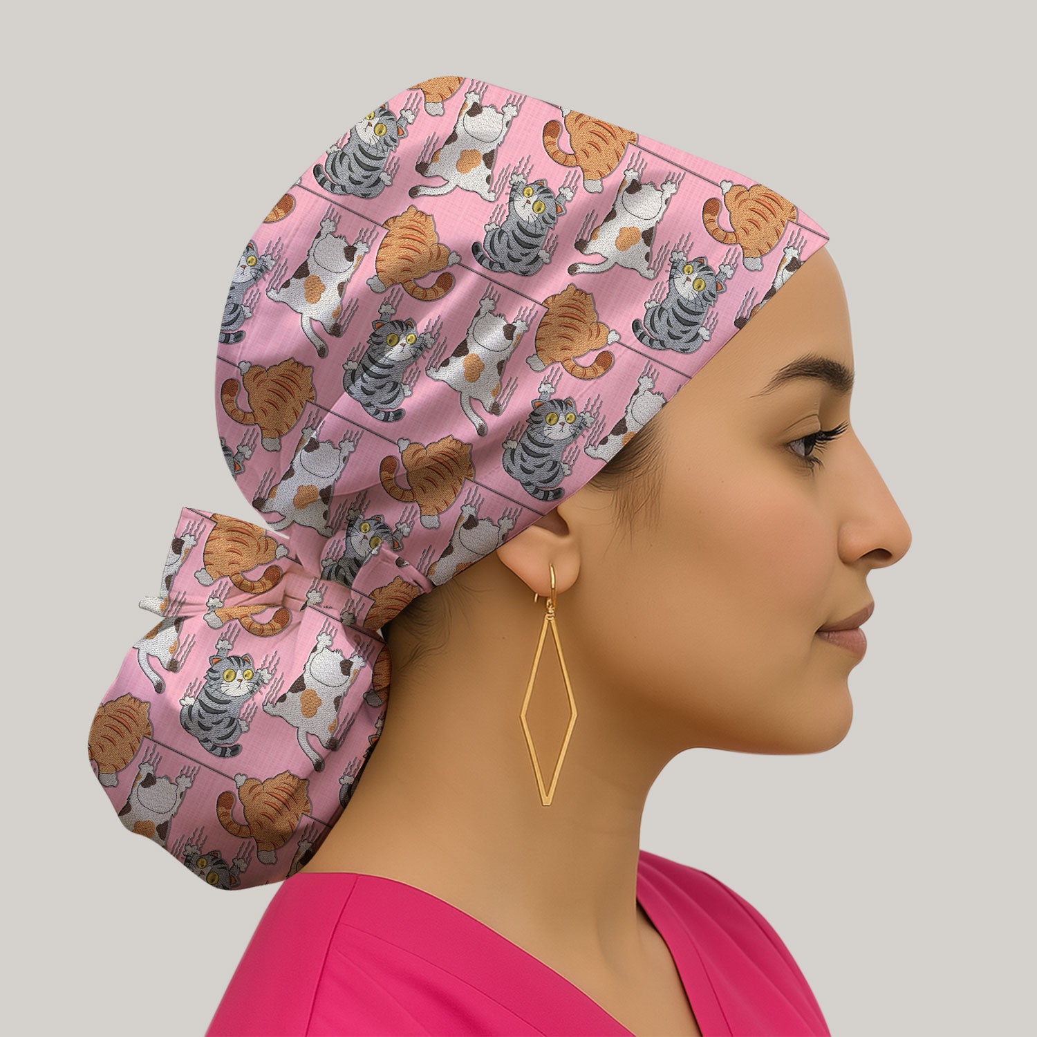 Cute Cat Pattern Nurse Scrub Cap, Cats Medical Pattern Hat, Breathable Fabrics Nursing Uniform