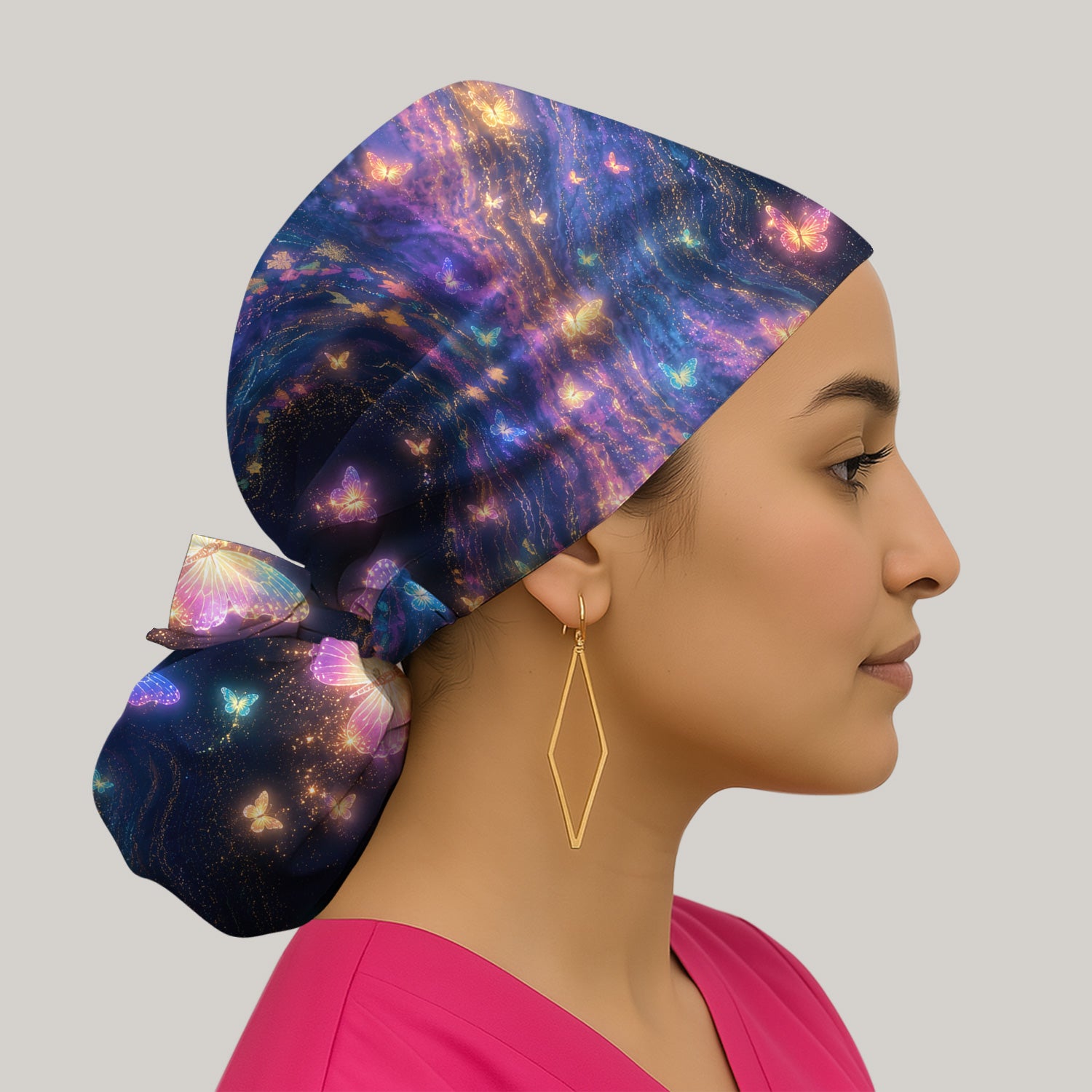 Neon Butterfly Galaxy Marble Print Scrub Cap, Surgical Caps for Doctors