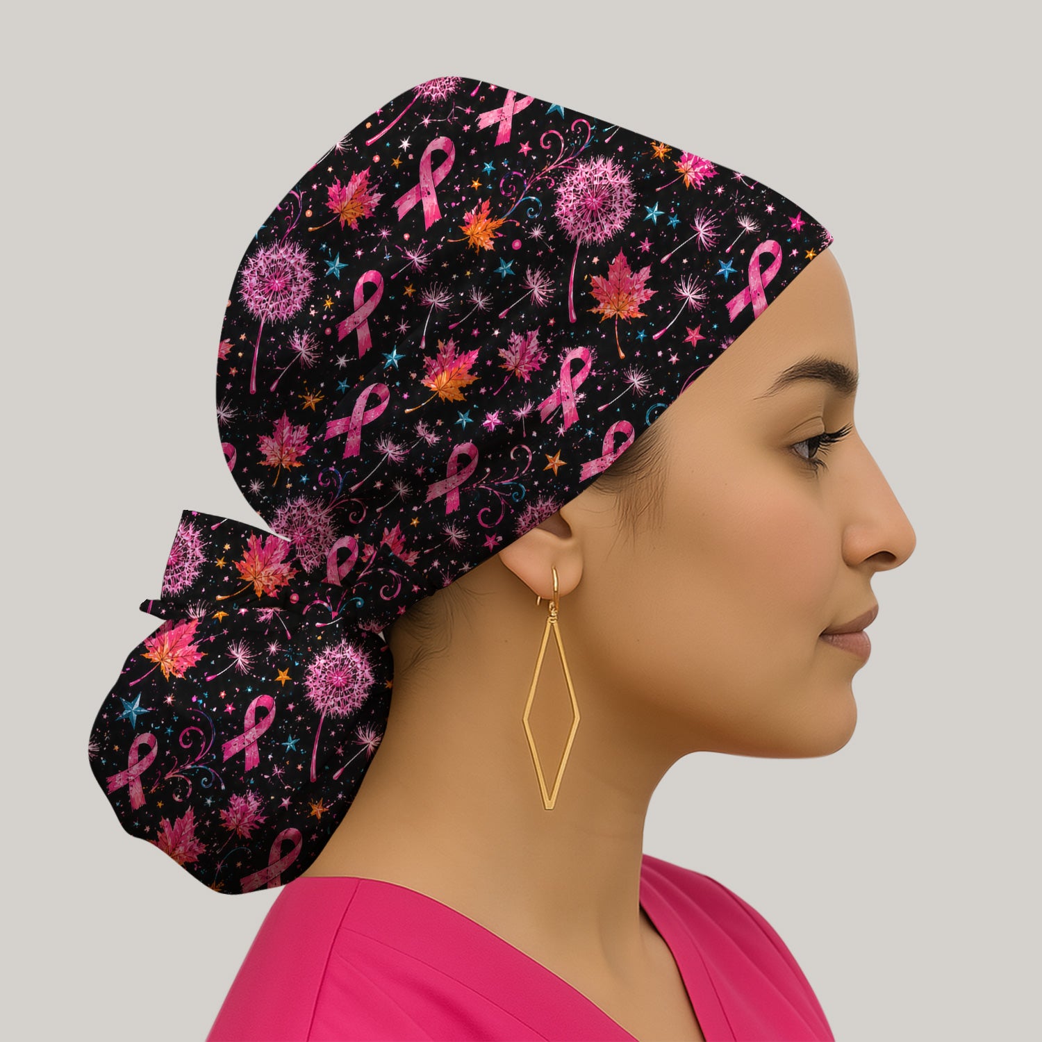 Breast Cancer Awareness Pink Ribbon Fall Scrub Cap, Surgical Caps for Doctors