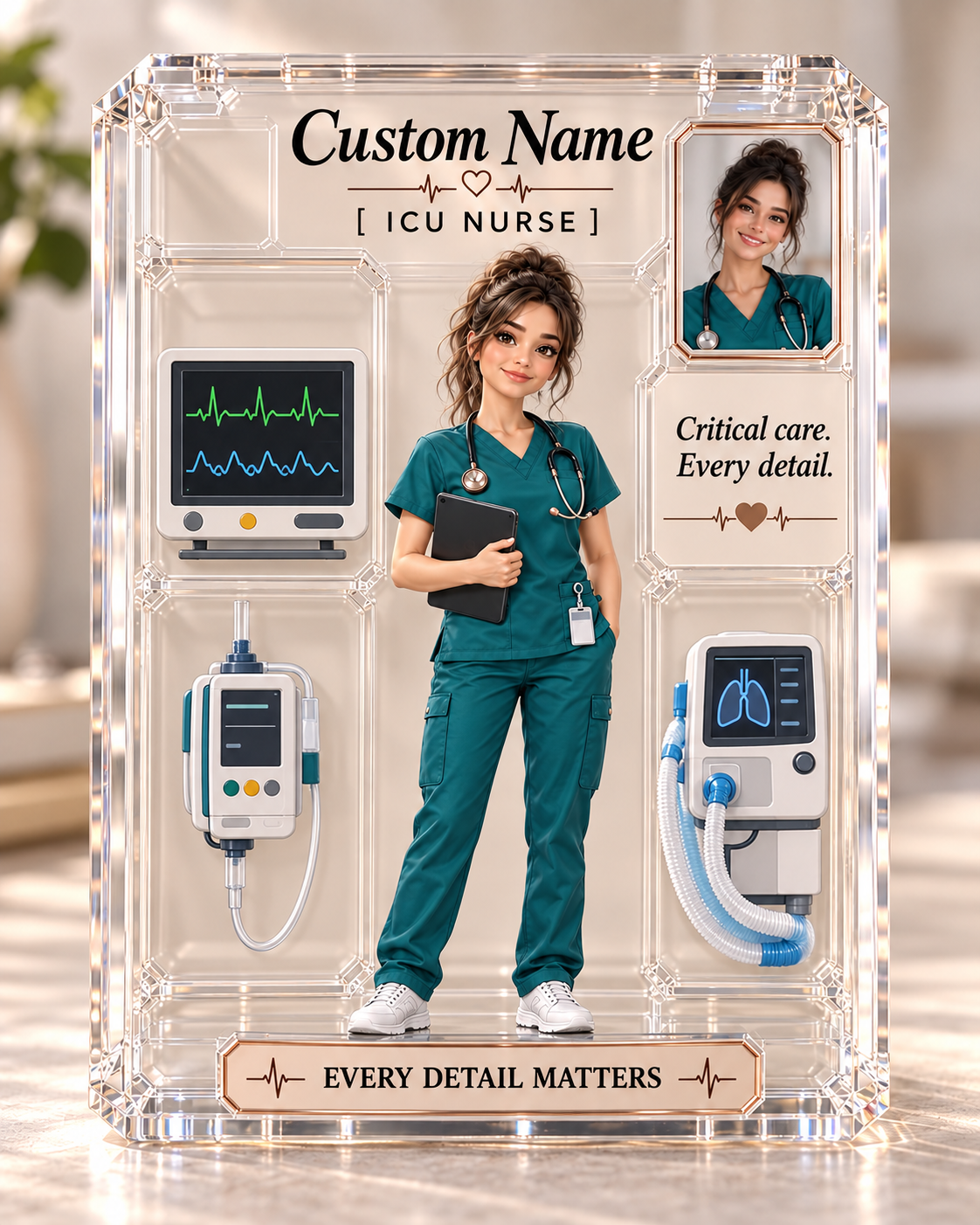 Personalisiertes Pflege-Ornament, individuelles Namens-Ornament mit Krankenschwester-Hausschuhen, Weihnachtsdeko mit medizinischen Kasack-Hausschuhen