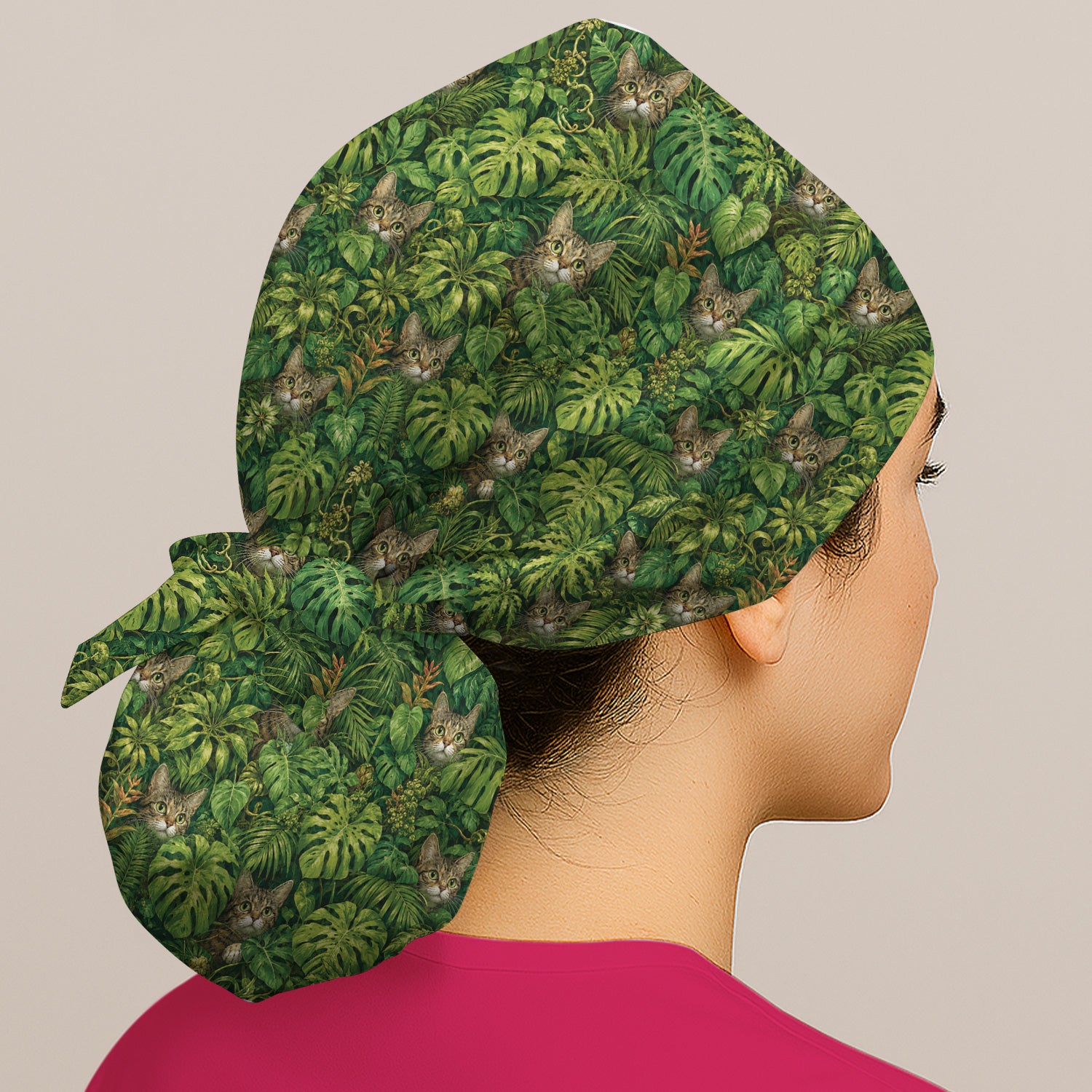 Hidden Jungle Cat Veterinary Nurse Pattern Scrub Cap, Surgical Caps for Doctors