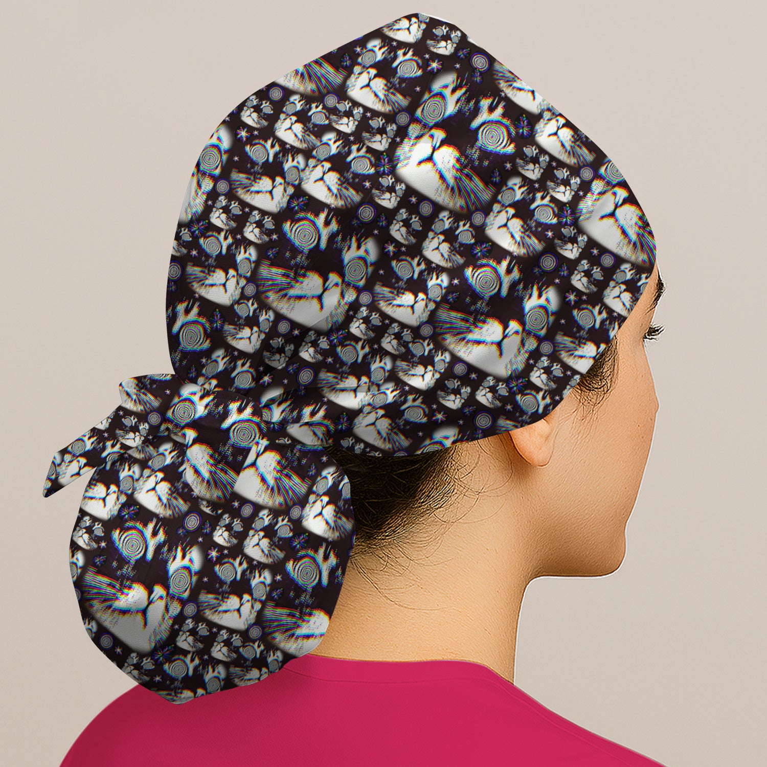 Funny Cosmic Cat Eye Spiral Pattern Scrub Cap, Surgical Caps for Doctors