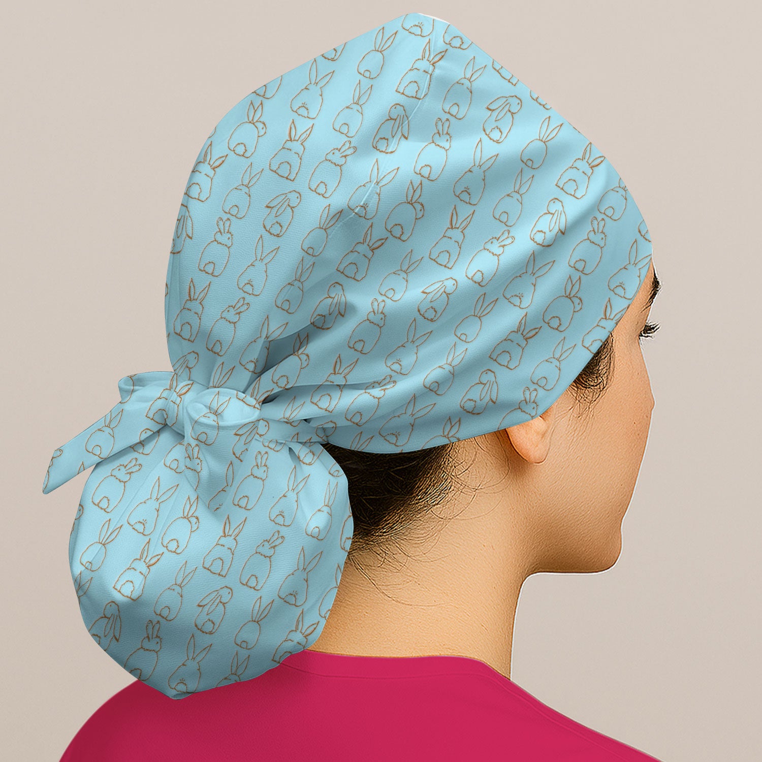 Cartoon Bunny Line Art Pattern Medical Cap, Breathable Fabrics Caps Uniform