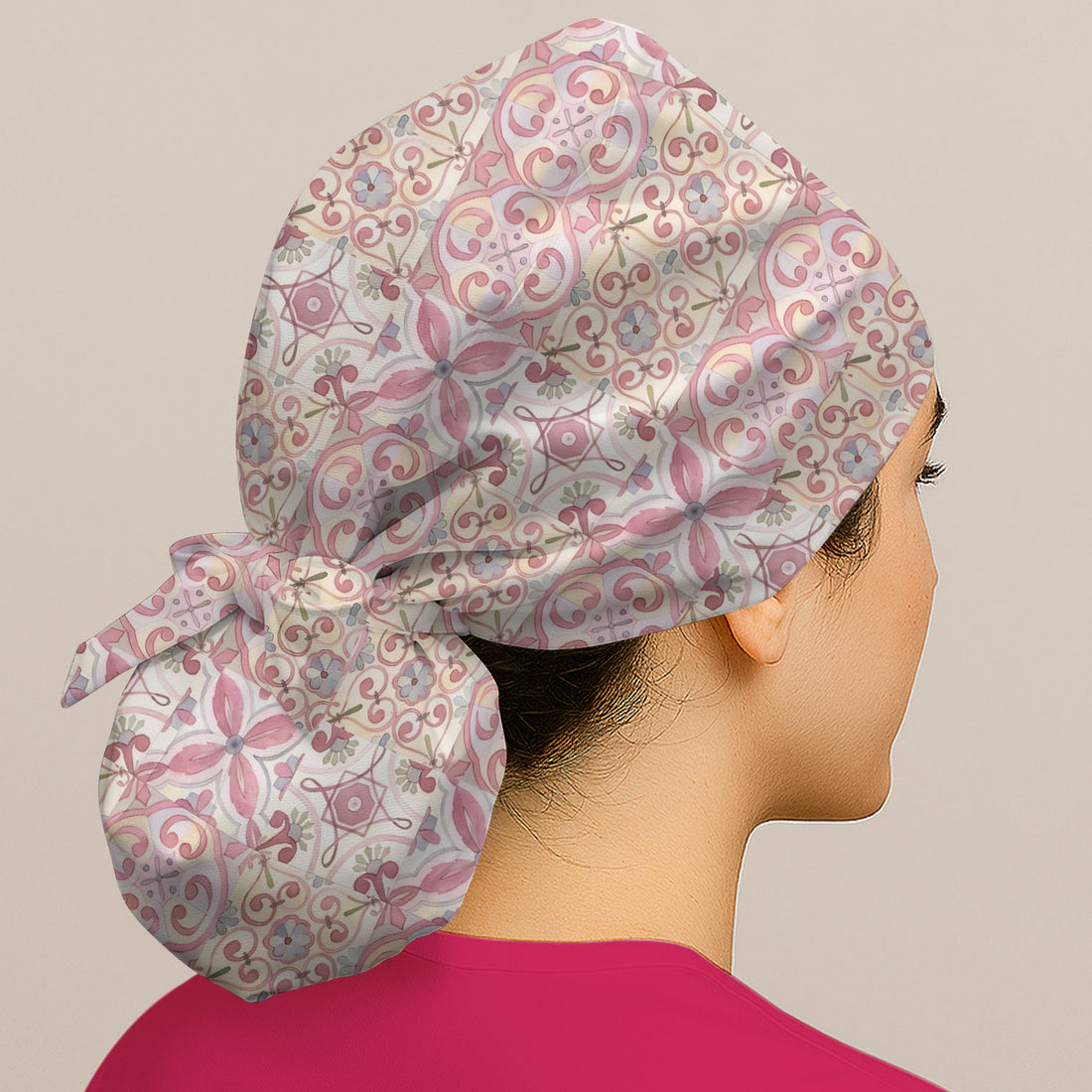 Pink Floral Nurse Cap, Black Cat Scrub Hat For Women, Breathable Fabrics Nursing Uniform