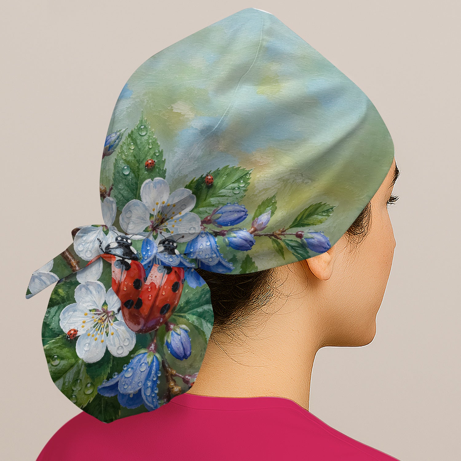 Cute Ladybug Blossom Garden Pattern Scrub Cap, Surgical Caps for Doctors