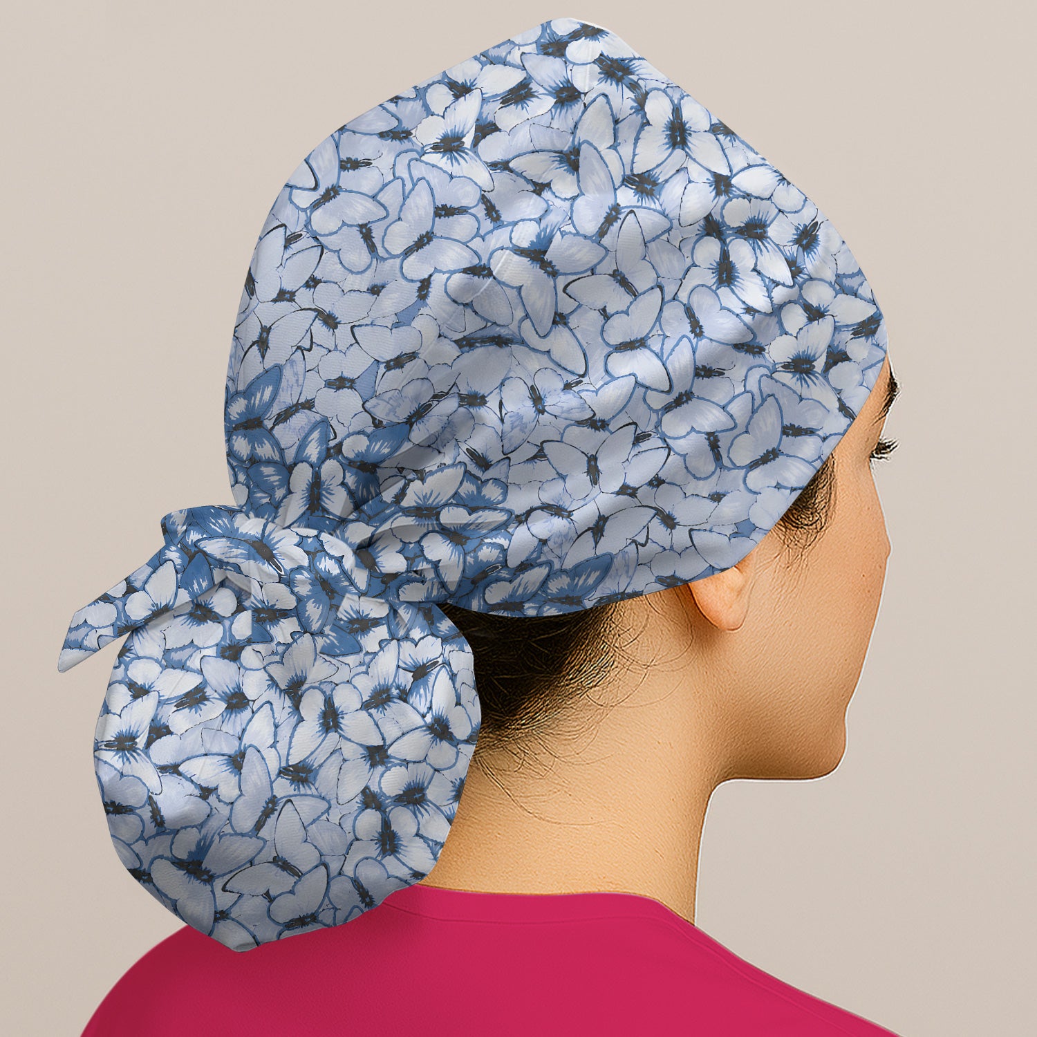 Blue Butterfly Floral Pattern Scrub Cap, Surgical Caps for Doctors