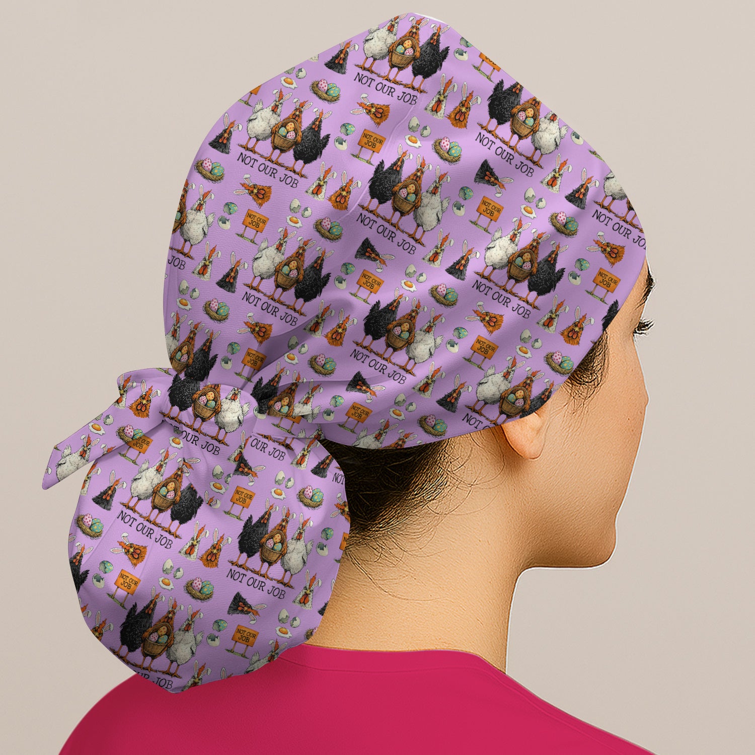 Funny Easter Chicken Humor Pattern Cap, Bouffant Scrub Caps for Women