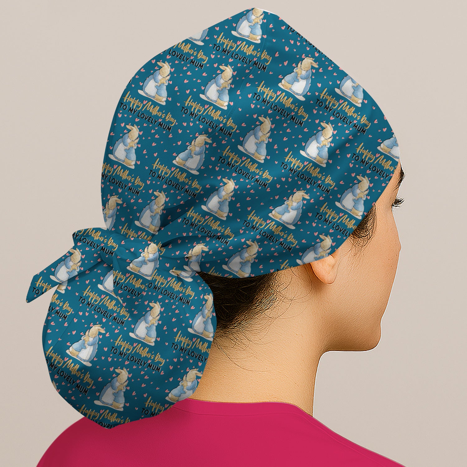Happy Mothers Day Bunny Love Pattern Caps, Bouffant Scrub Caps for Women