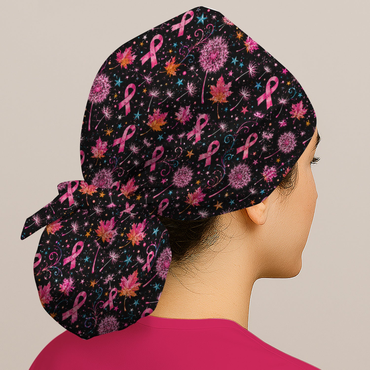Breast Cancer Awareness Pink Ribbon Fall Scrub Cap, Surgical Caps for Doctors