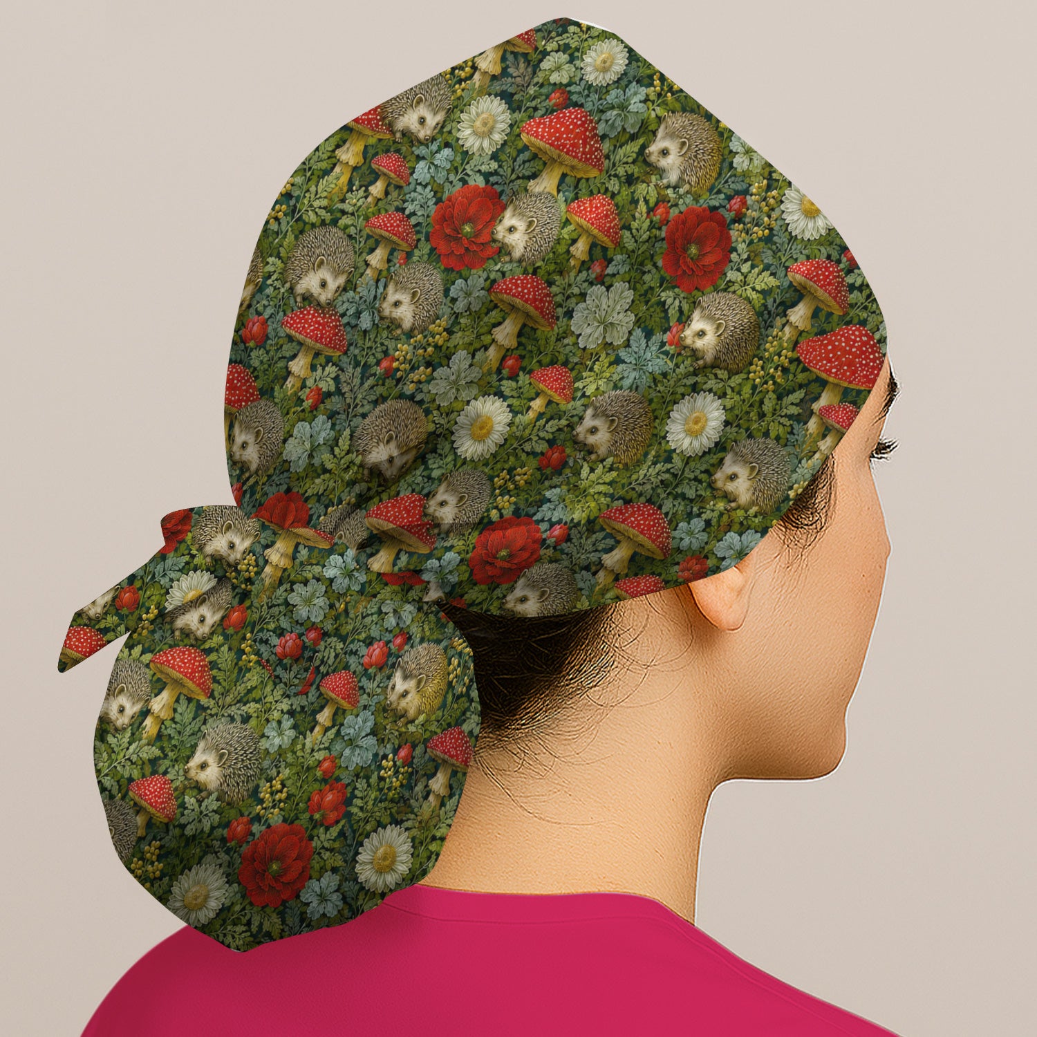 Enchanted Woodland Hedgehog Nurse for Pediatric Nurses, RN, CNA, Garden Medical Scrub Cap, Surgical Caps for Doctors