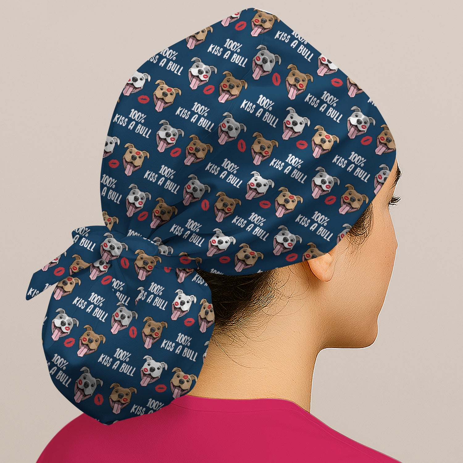 Kiss A Bull Pitbull Print Scrub Cap, Surgical Caps for Doctors