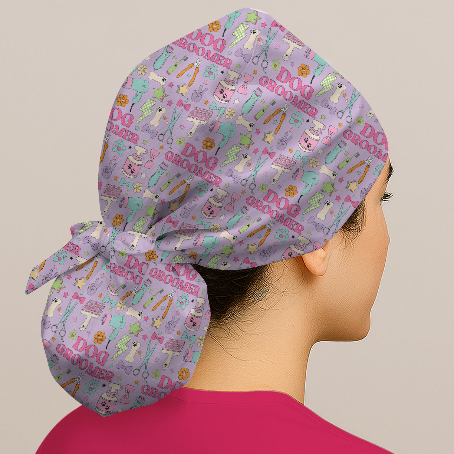 Dog Groomer Tools Pattern Scrub Cap, Bouffant Scrub Caps for Women
