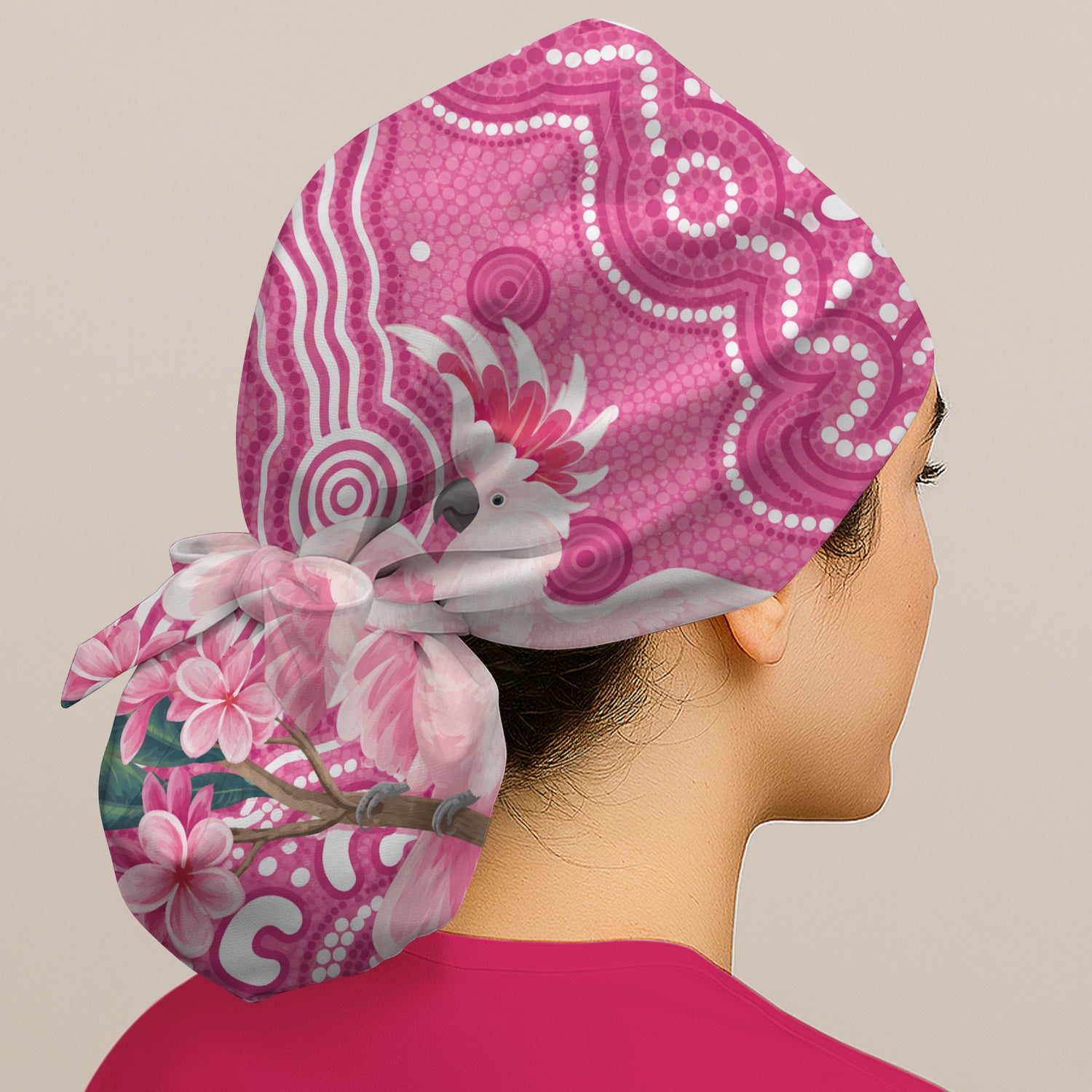 Pink Cockatoo Floral Dot Pattern Scrub Cap, Surgical Caps for Doctors