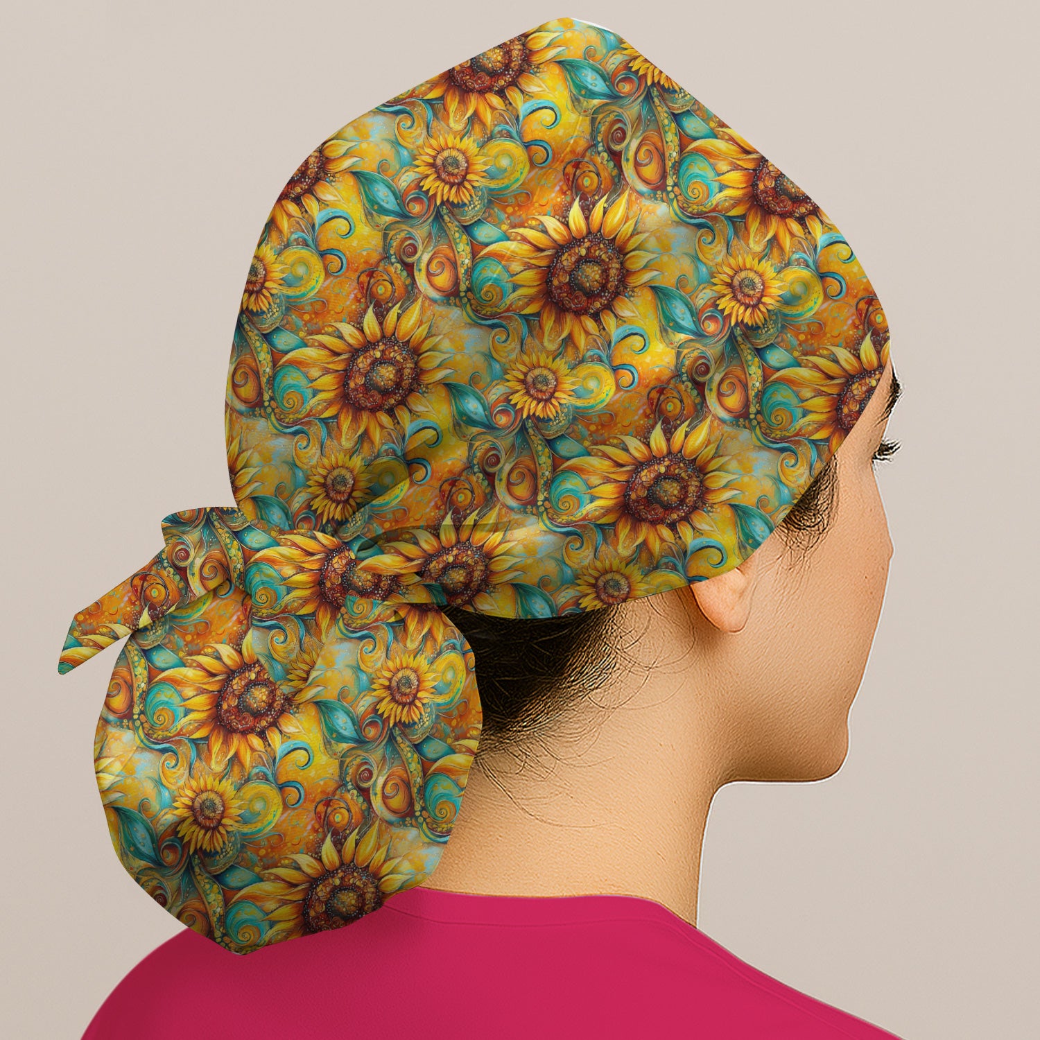 Sunflower Swirl Floral Pattern Scrub Cap, Surgical Caps for Doctors