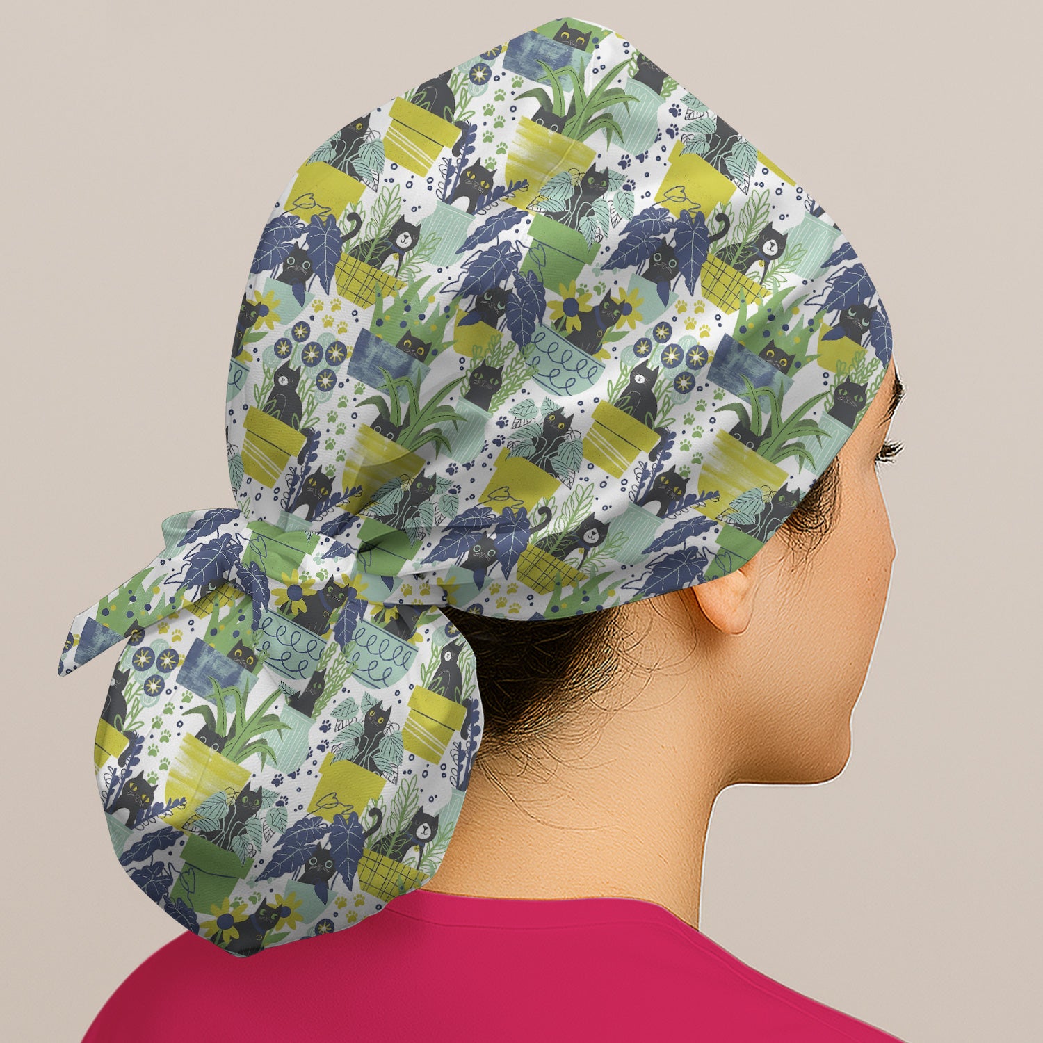 Black Cat Planter Garden Pattern Scrub Cap, Surgical Caps for Doctors