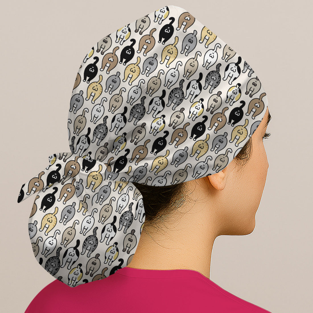 Cat Lover Nurse Scrub Cap, Funny Cat Butt Pattern Medical Hat, Breathable Fabrics Nursing Uniform