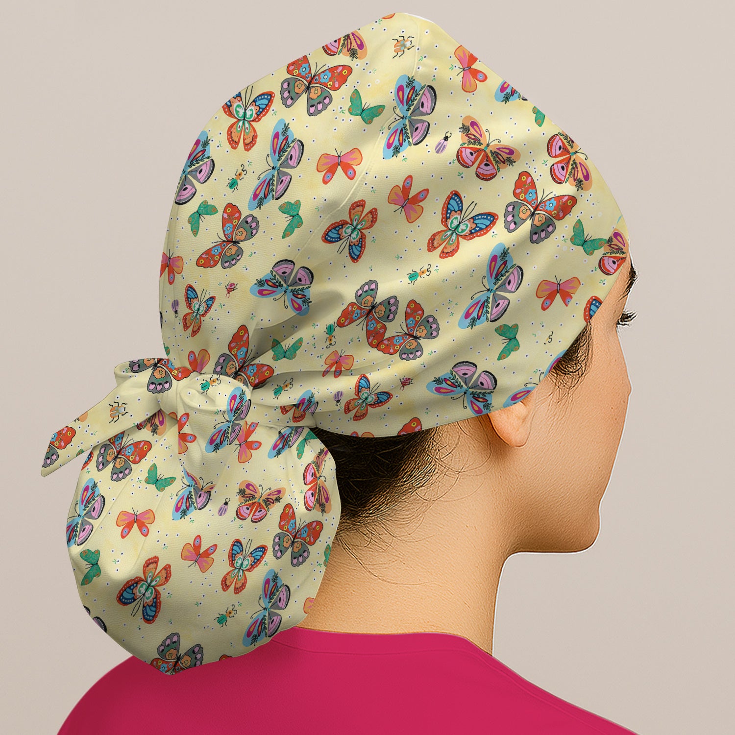 Colorful Butterfly Garden Pattern Cap, Bouffant Scrub Caps for Women