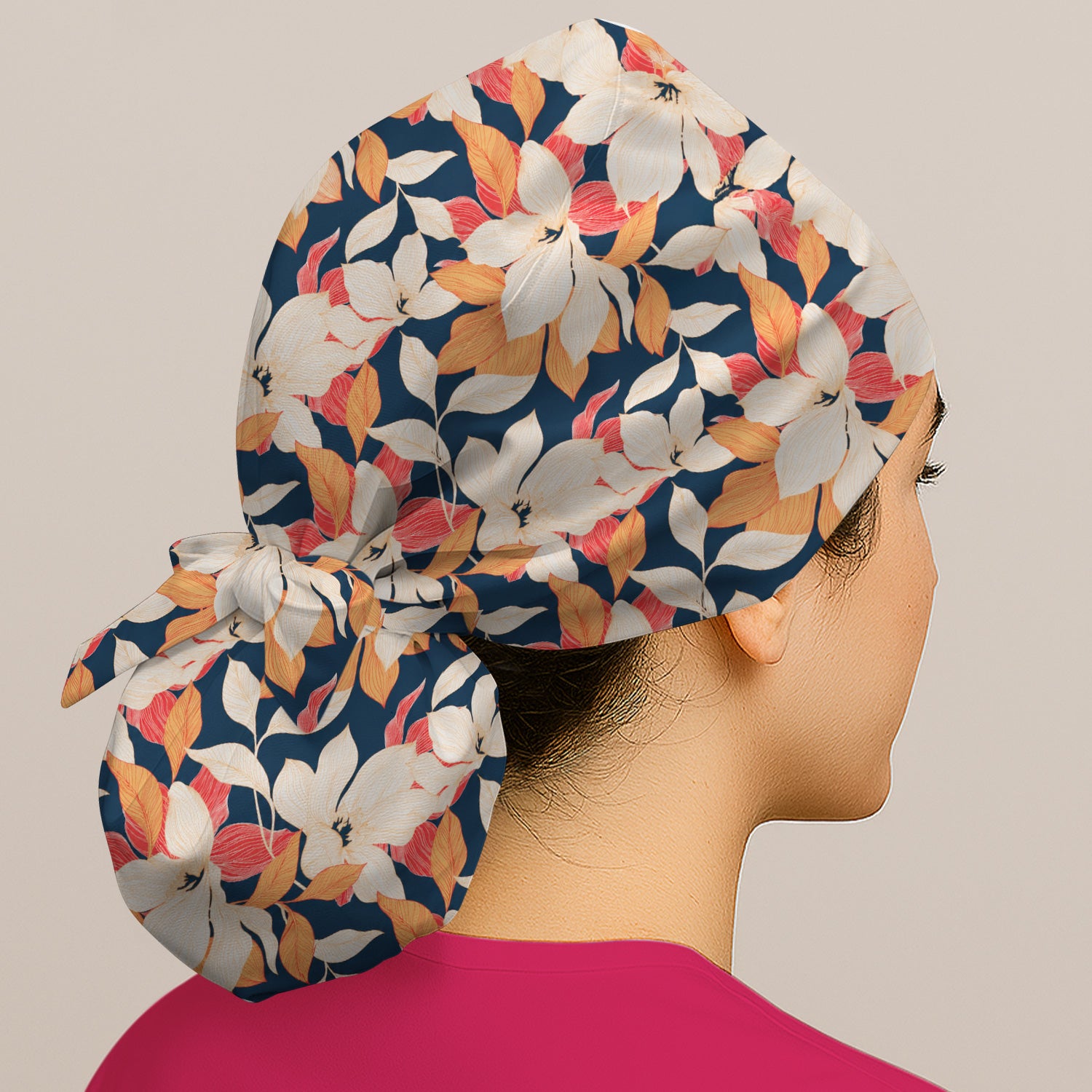 Elegant Ivory Lily Leaves Pattern Scrub Cap, Surgical Caps for Doctors