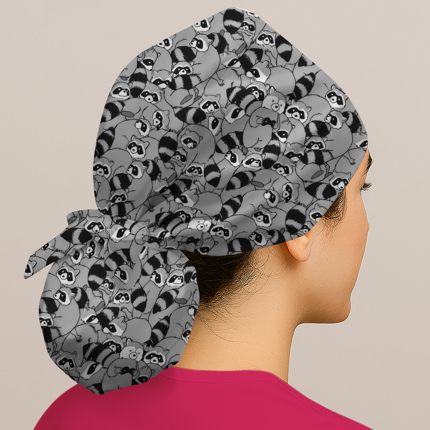 Cute Nurse Raccoon Crowd Pattern Scrub Cap, Surgical Caps for Doctors
