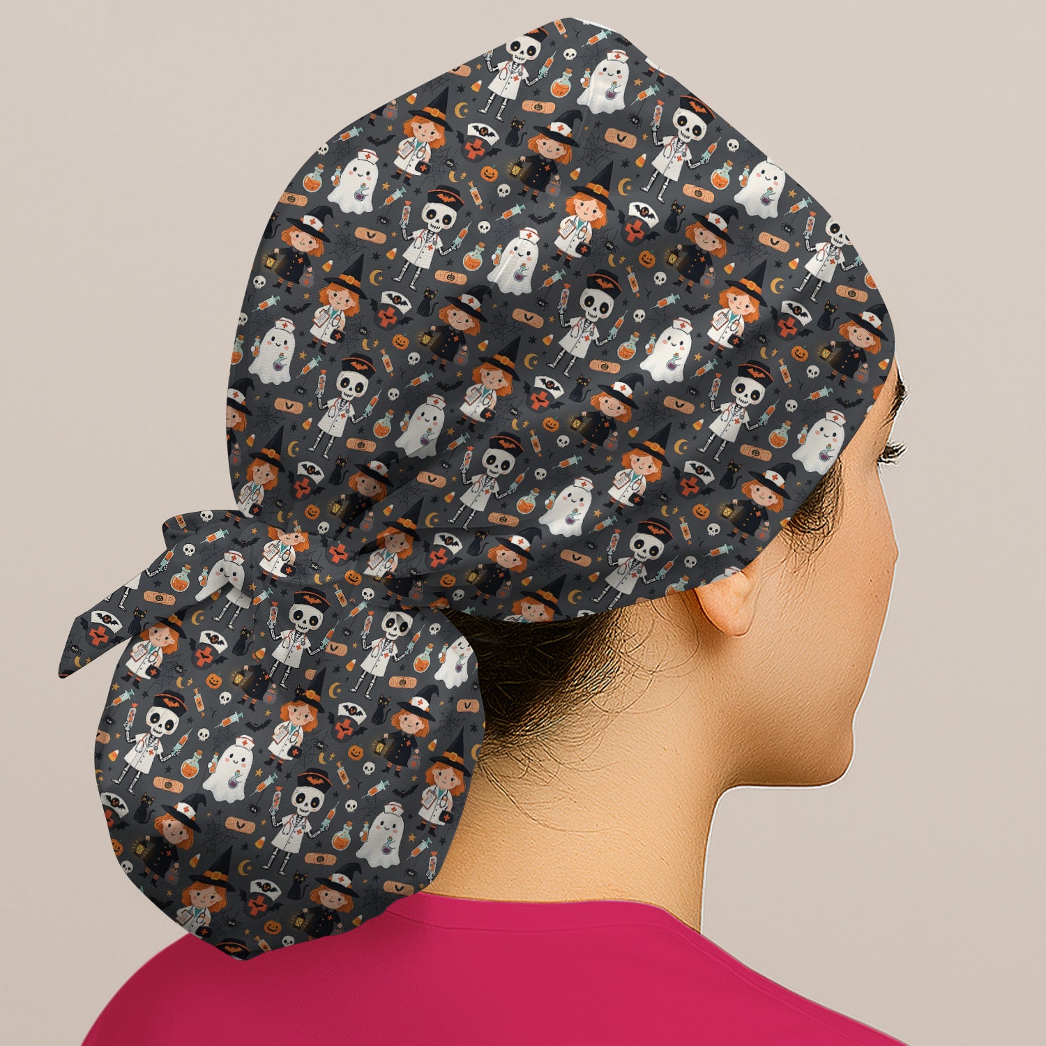Halloween Witch And Skeleton Nurse Scrub Cap, Surgical Caps for Doctors