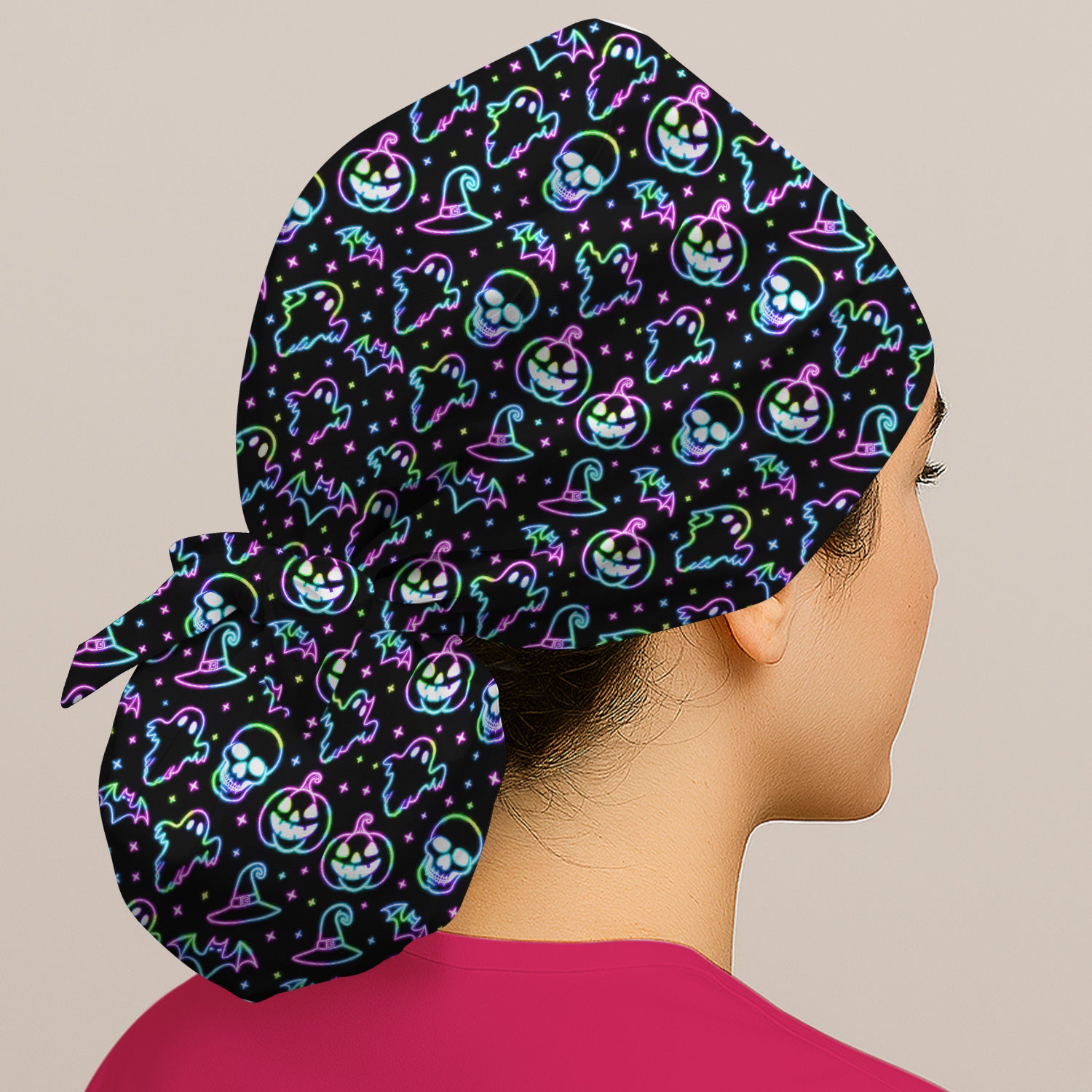 Pumpkin Skull Spooky Print Scrub Cap, Surgical Caps for Doctors