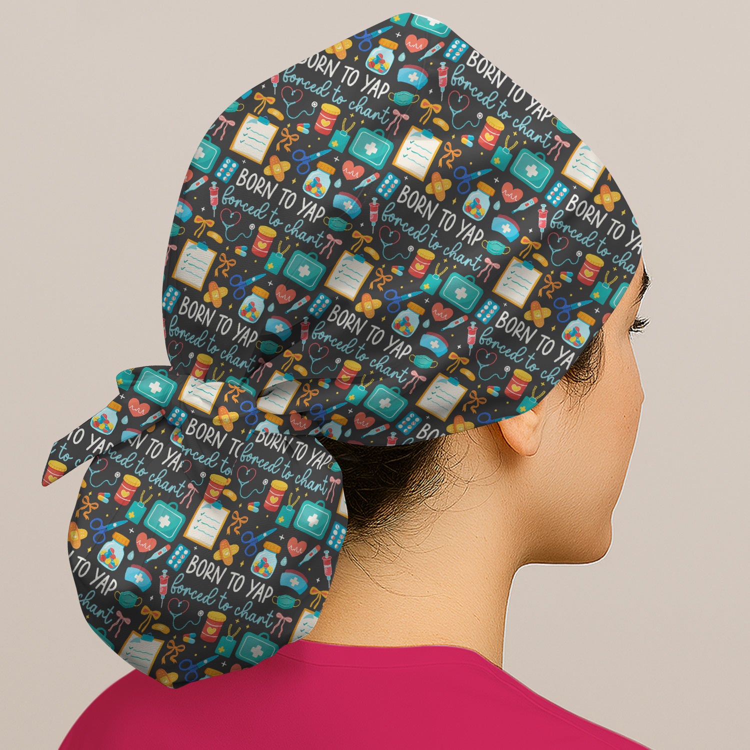 Born To Yap Medical Tools Pattern Cap,Bouffant Scrub Caps for Women