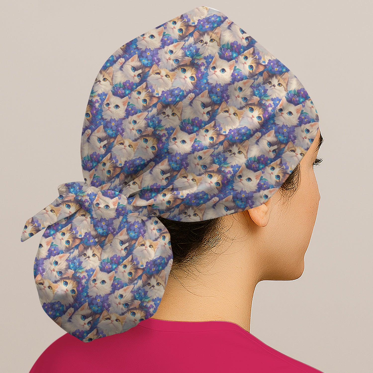 Cute Blue Eyed Kitten Pattern Scrub Cap, Surgical Caps for Doctors