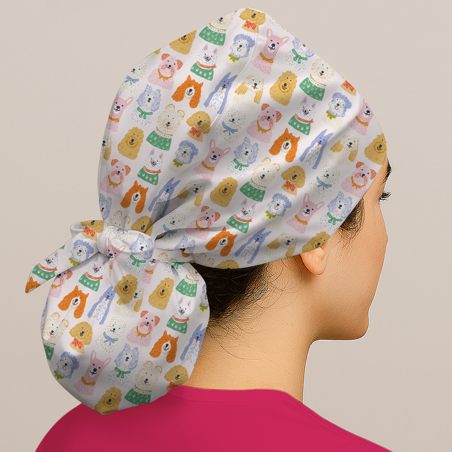 Colorful Dog Faces Cartoon Pattern Scrub Cap, Surgical Caps for Doctors