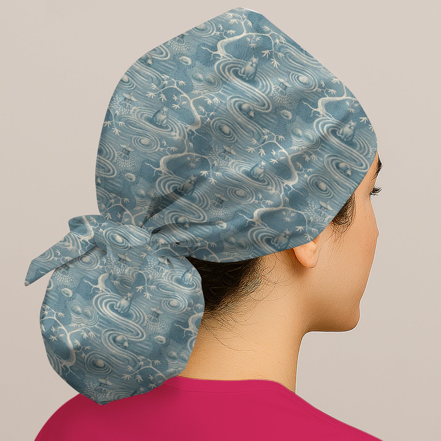 Zen Cat Water Garden Pattern Scrub Cap, Surgical Caps for Doctors