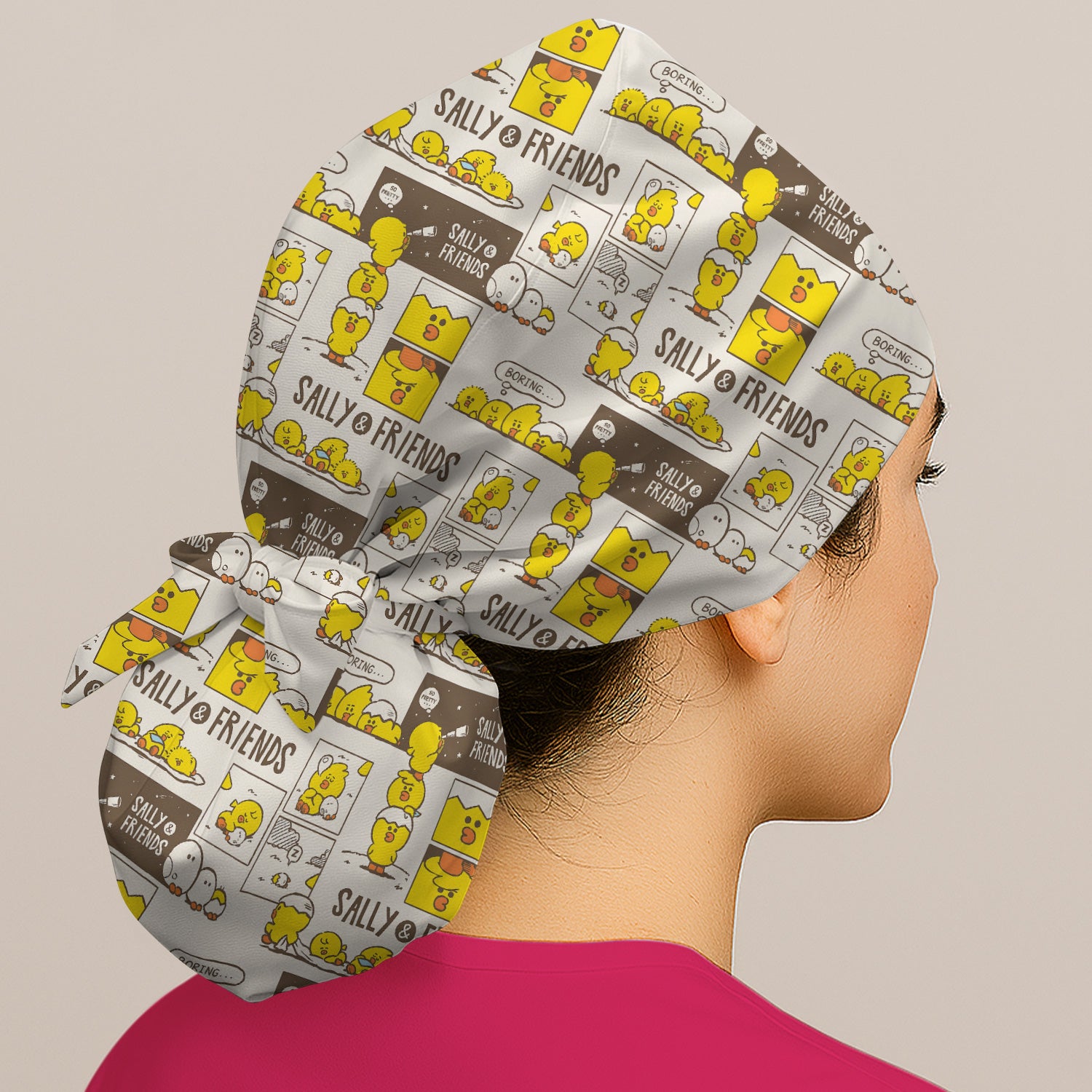 Cute Cartoon Chick Comic Pattern Scrub Cap, Bouffant Scrub Caps for Women