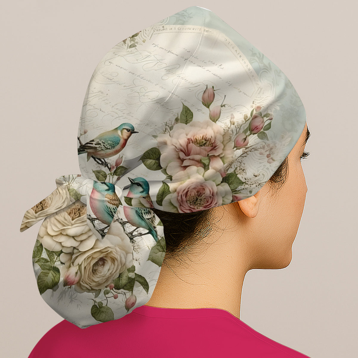 Vintage Birds Rose Pattern Scrub Cap, Surgical Caps for Doctors